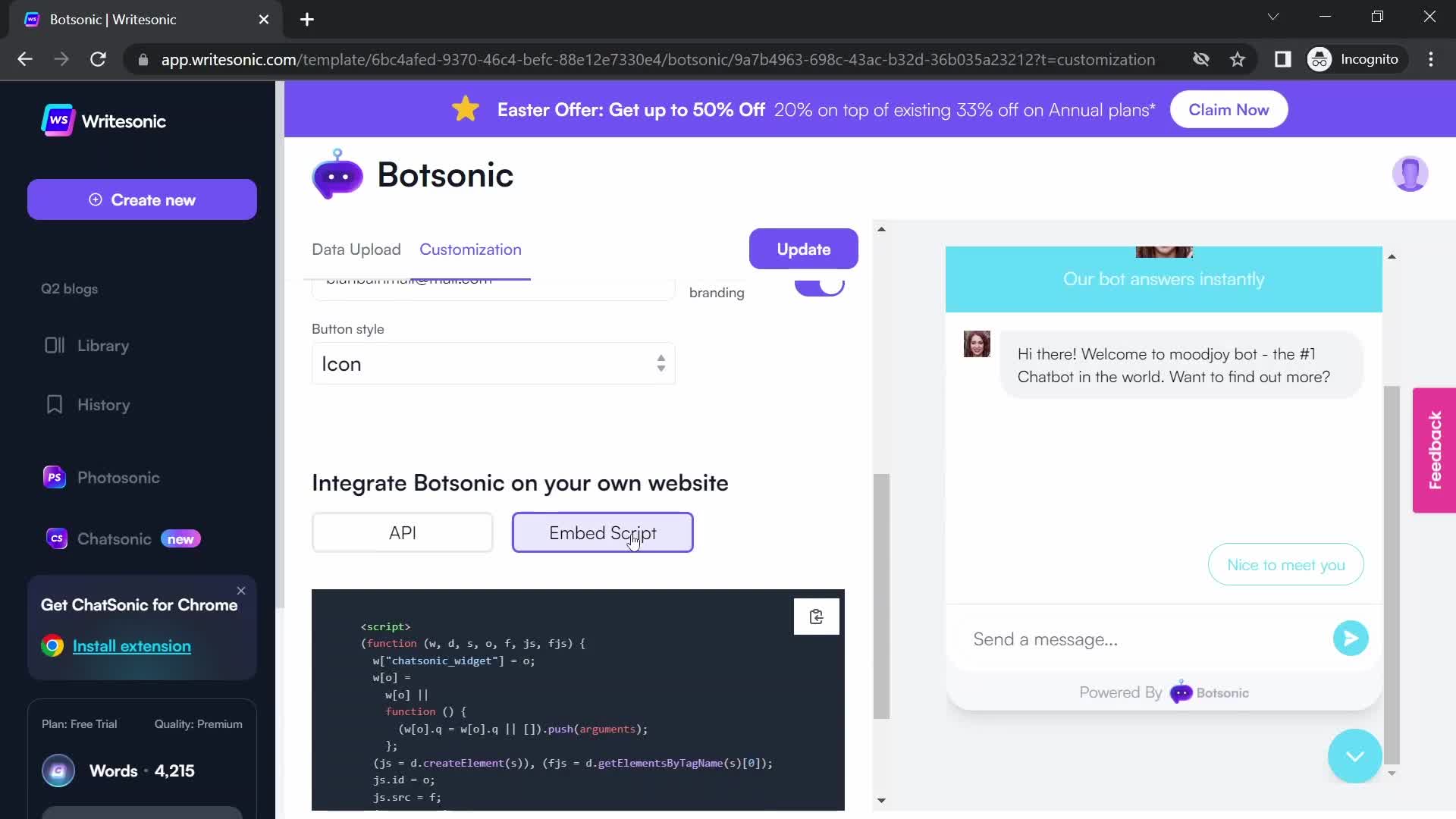 Building a chat bot screenshot