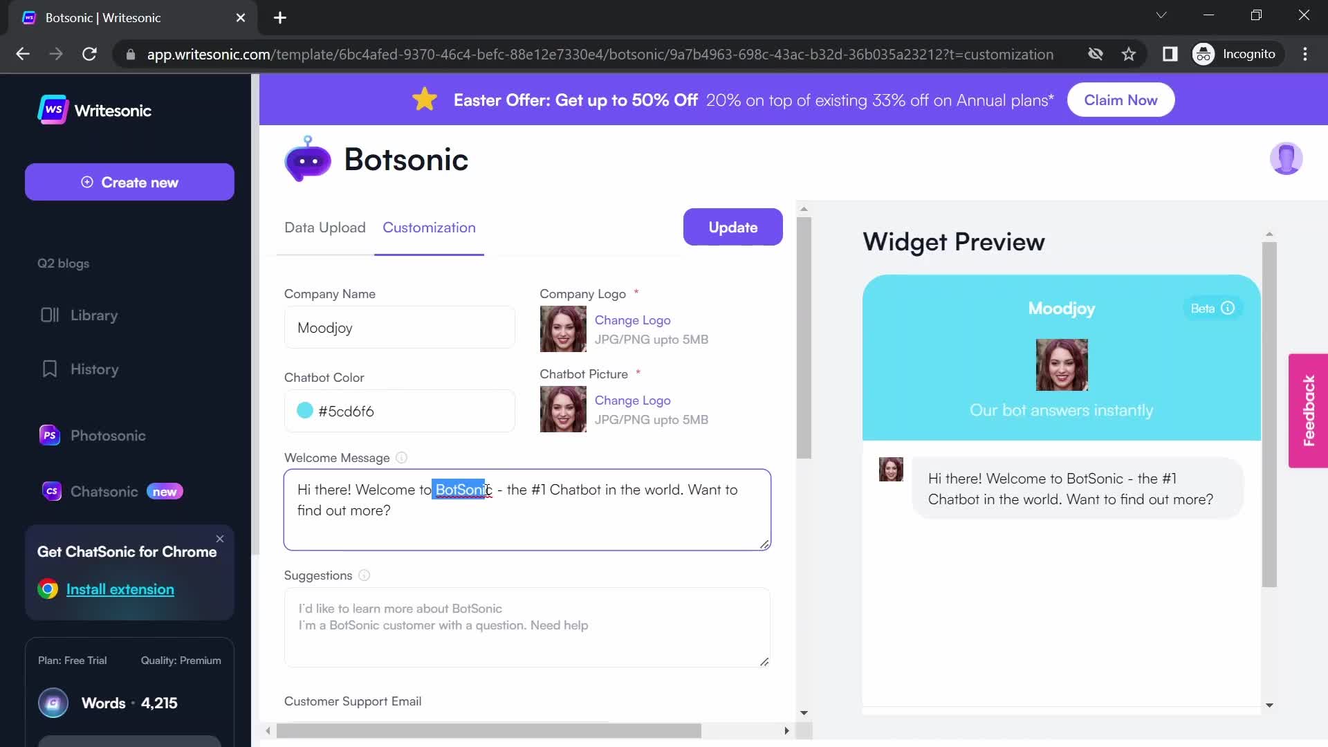 Building a chat bot screenshot