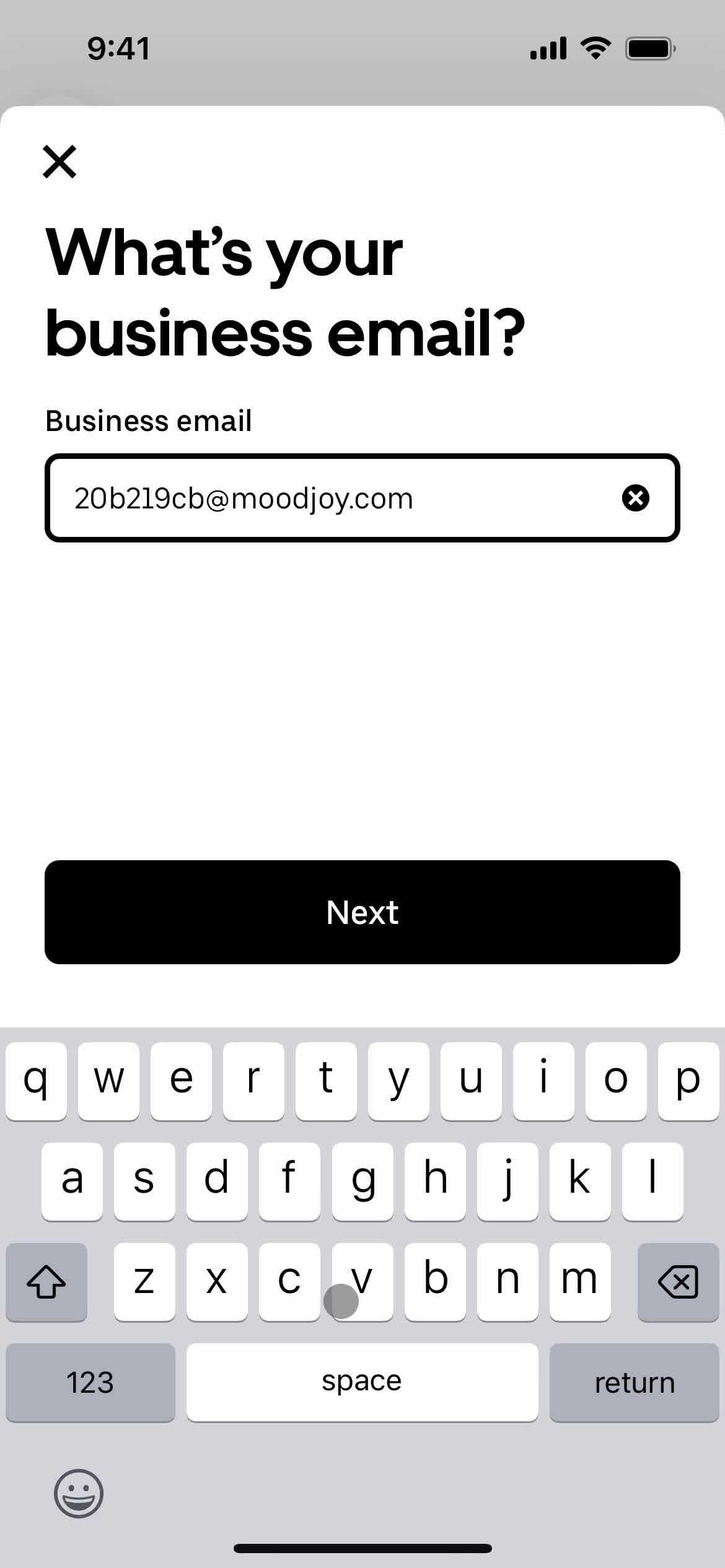 Business sign up screenshot