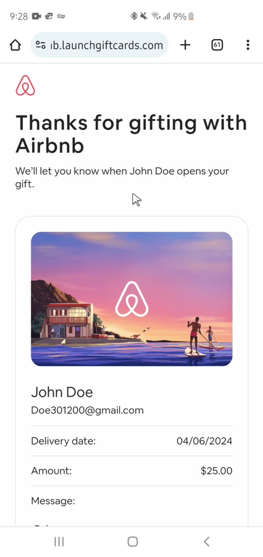 Buying a gift card screenshot