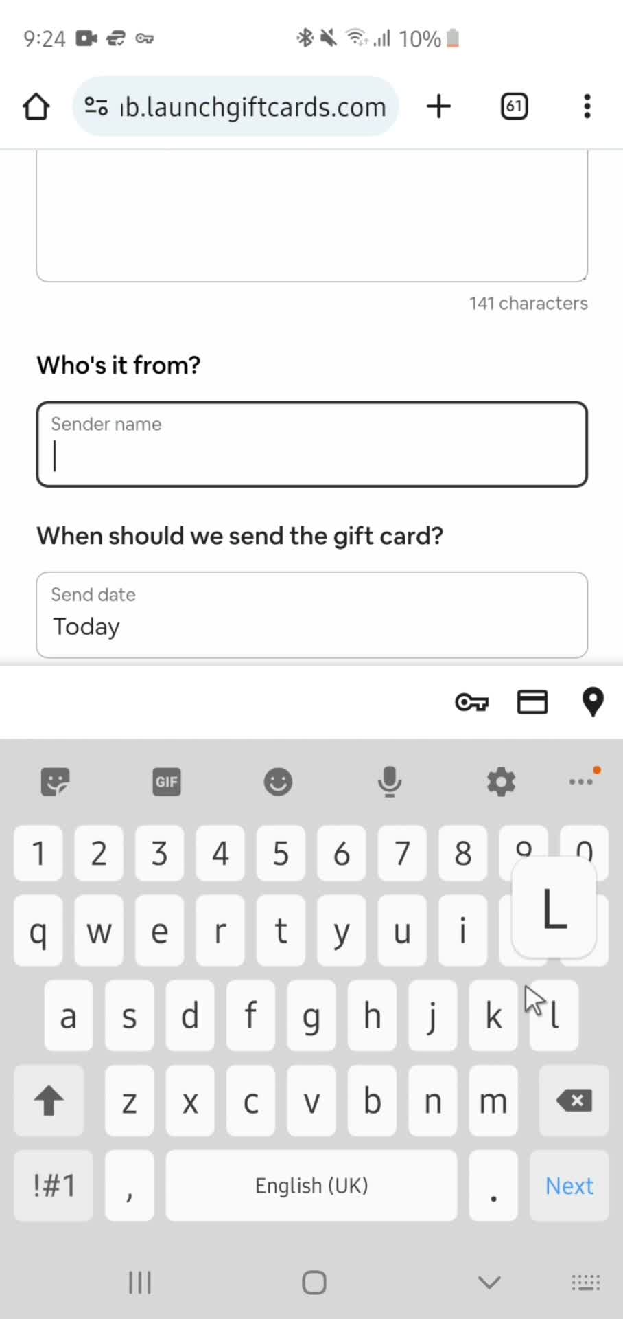 Buying a gift card screenshot