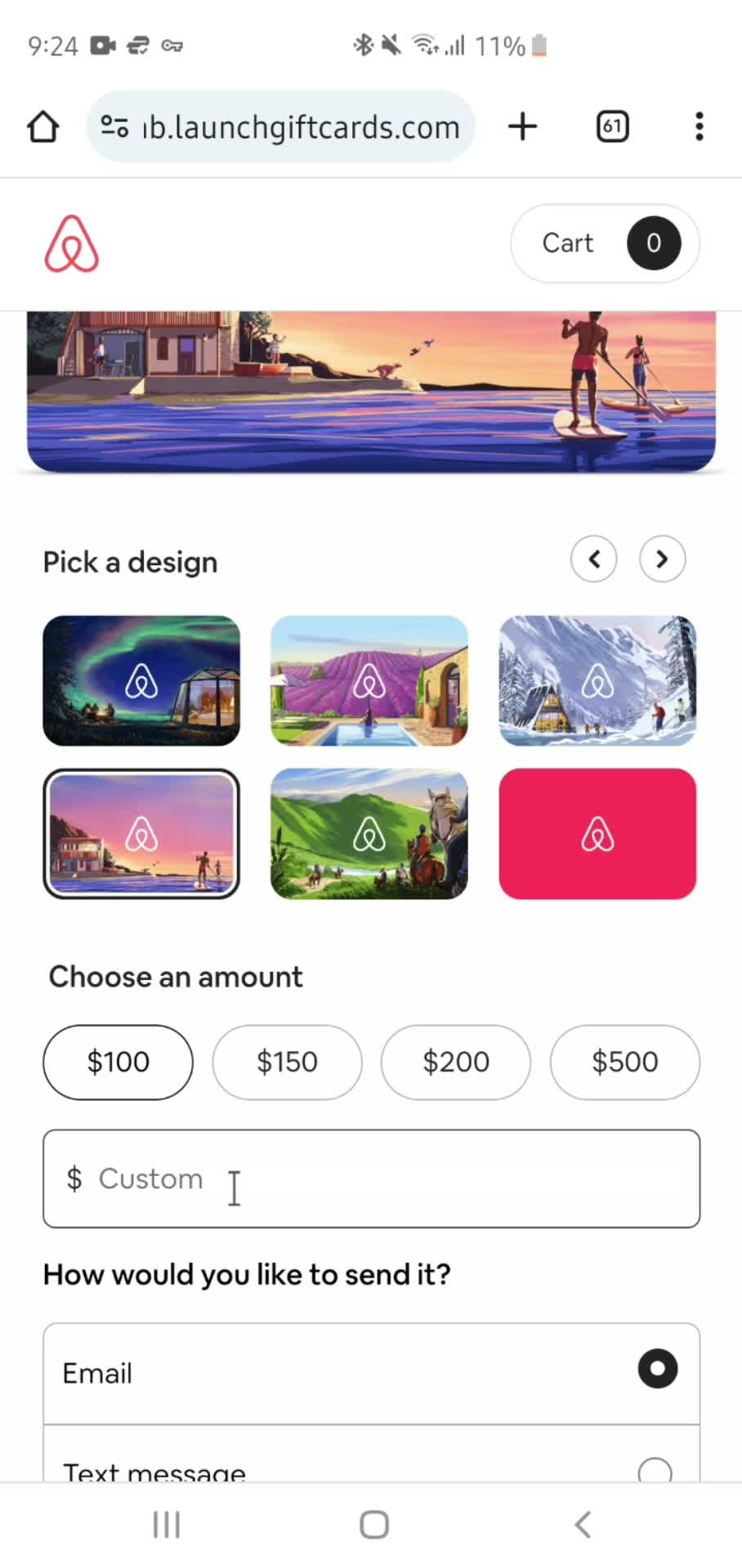 Buying a gift card screenshot