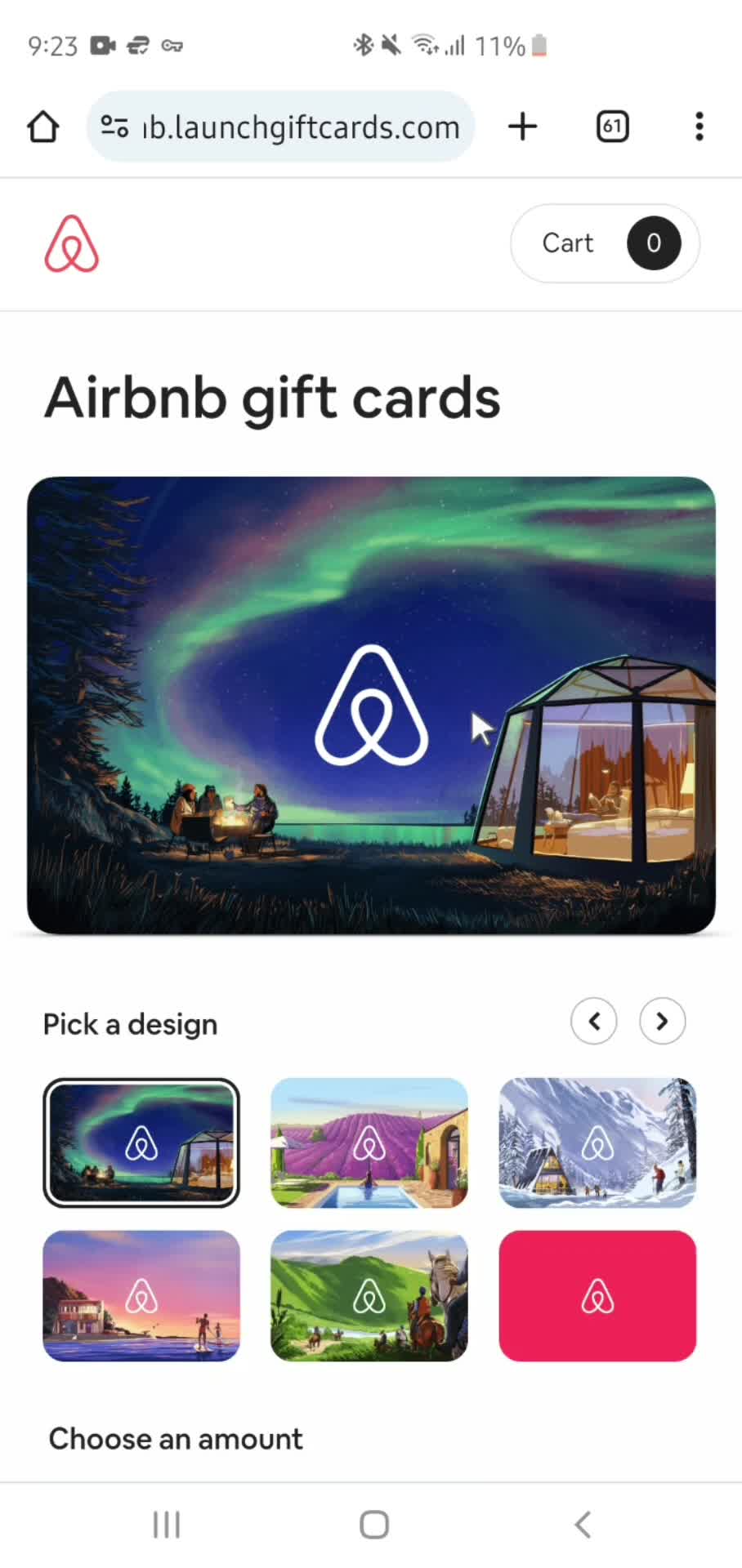 Buying a gift card screenshot