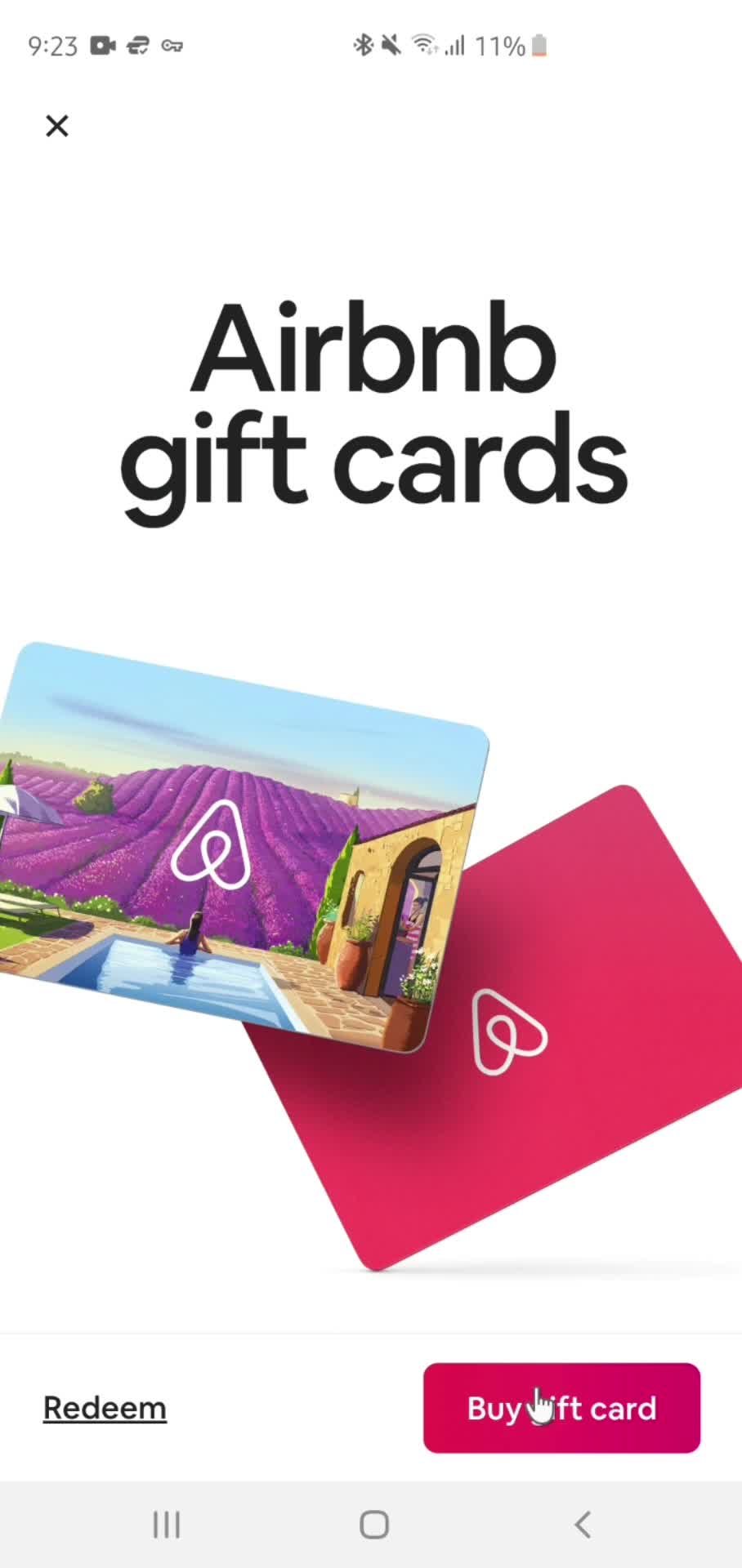 Buying a gift card screenshot