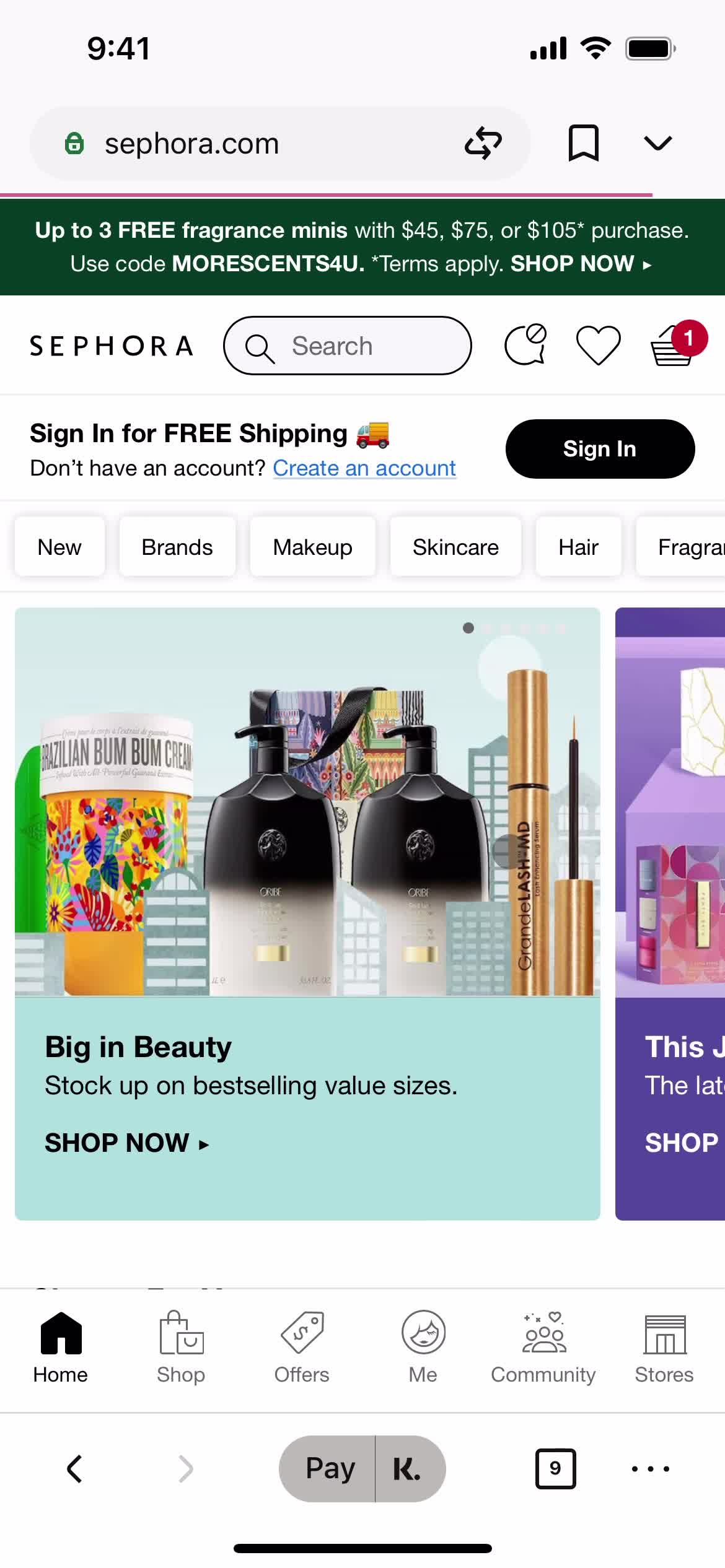 Screenshot of Store on Buying something on Klarna user flow