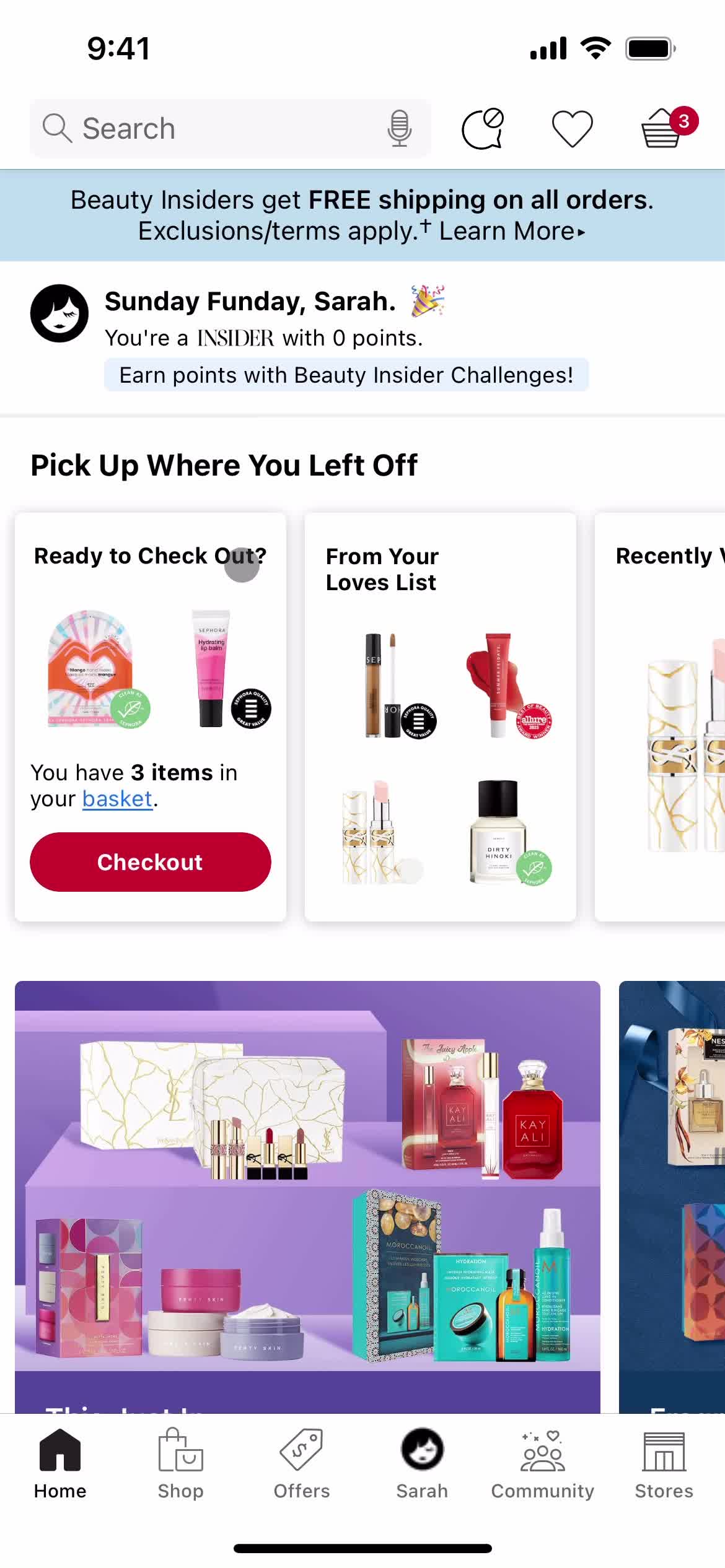 Screenshot of Home on Buying something on Sephora user flow