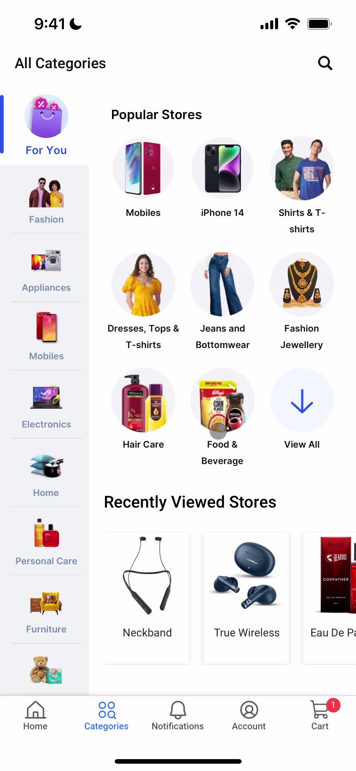 Screenshot of Categories on Buying something on FlipKart user flow