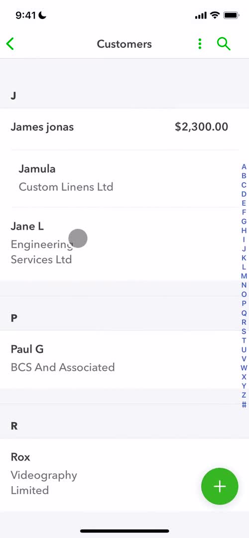 Screenshot of Customers on CRM on QuickBooks user flow
