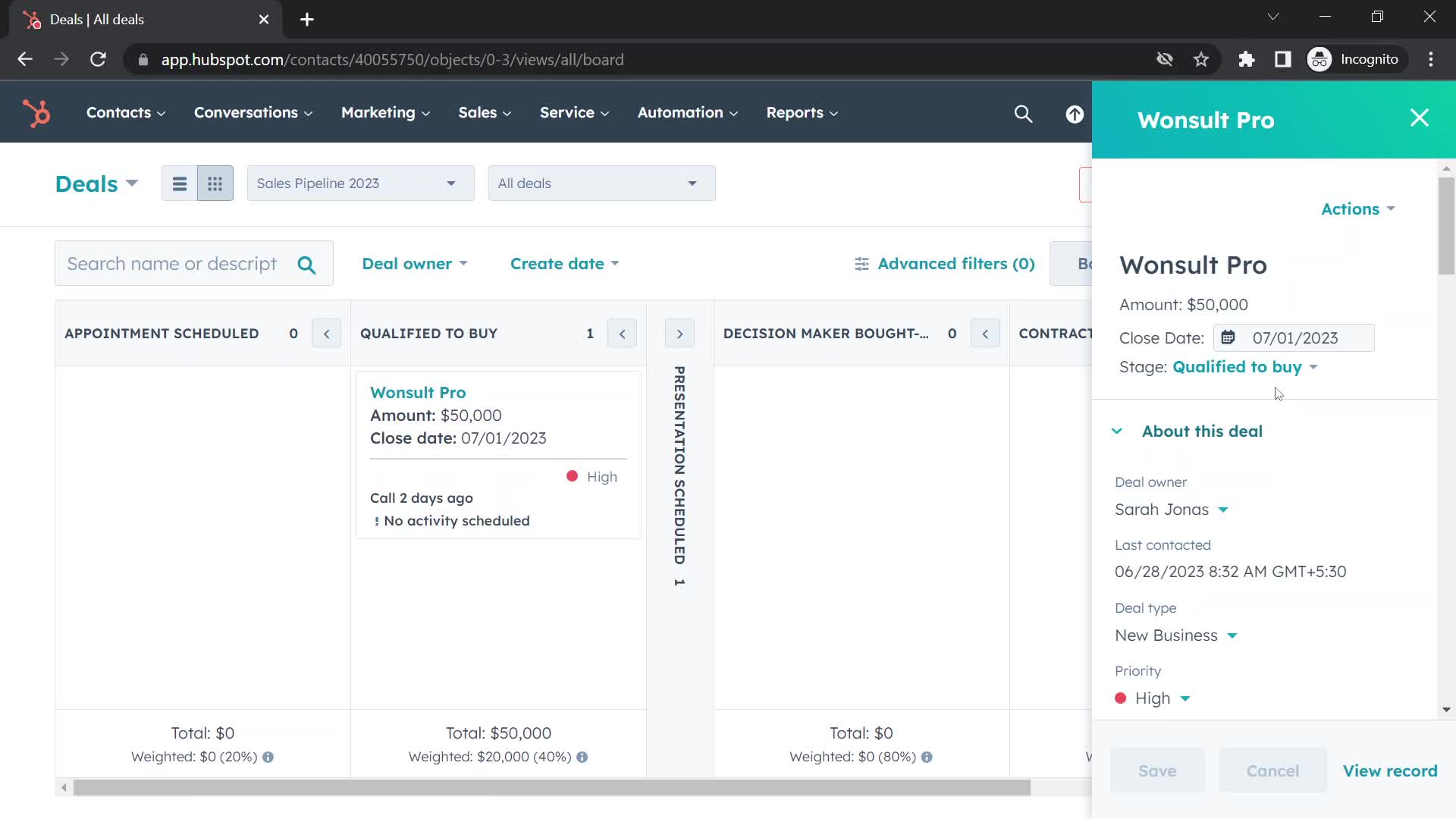 CRM screenshot