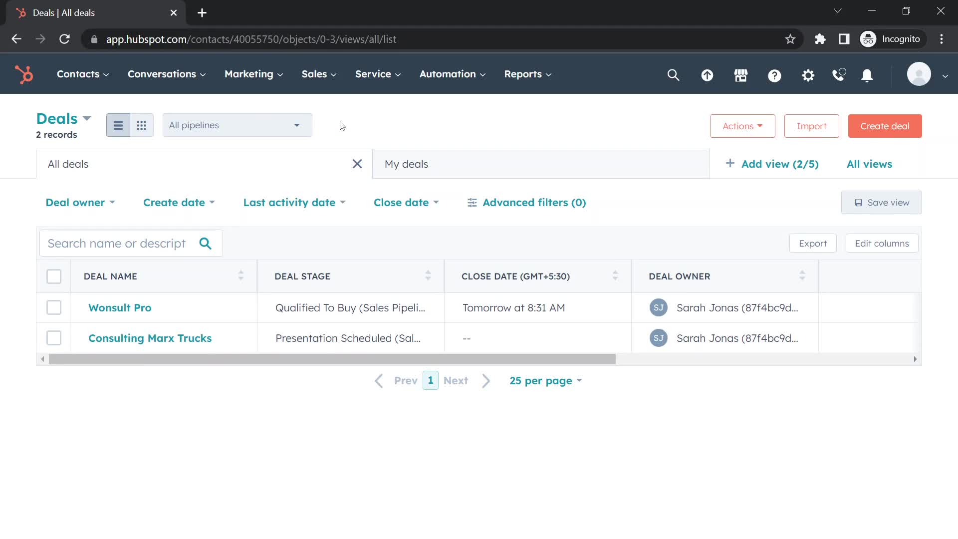 CRM screenshot