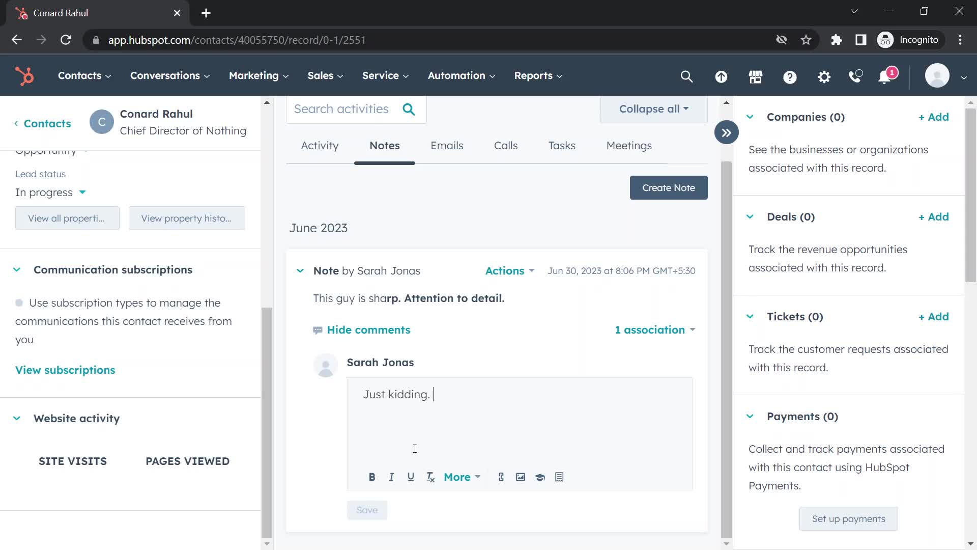 CRM screenshot