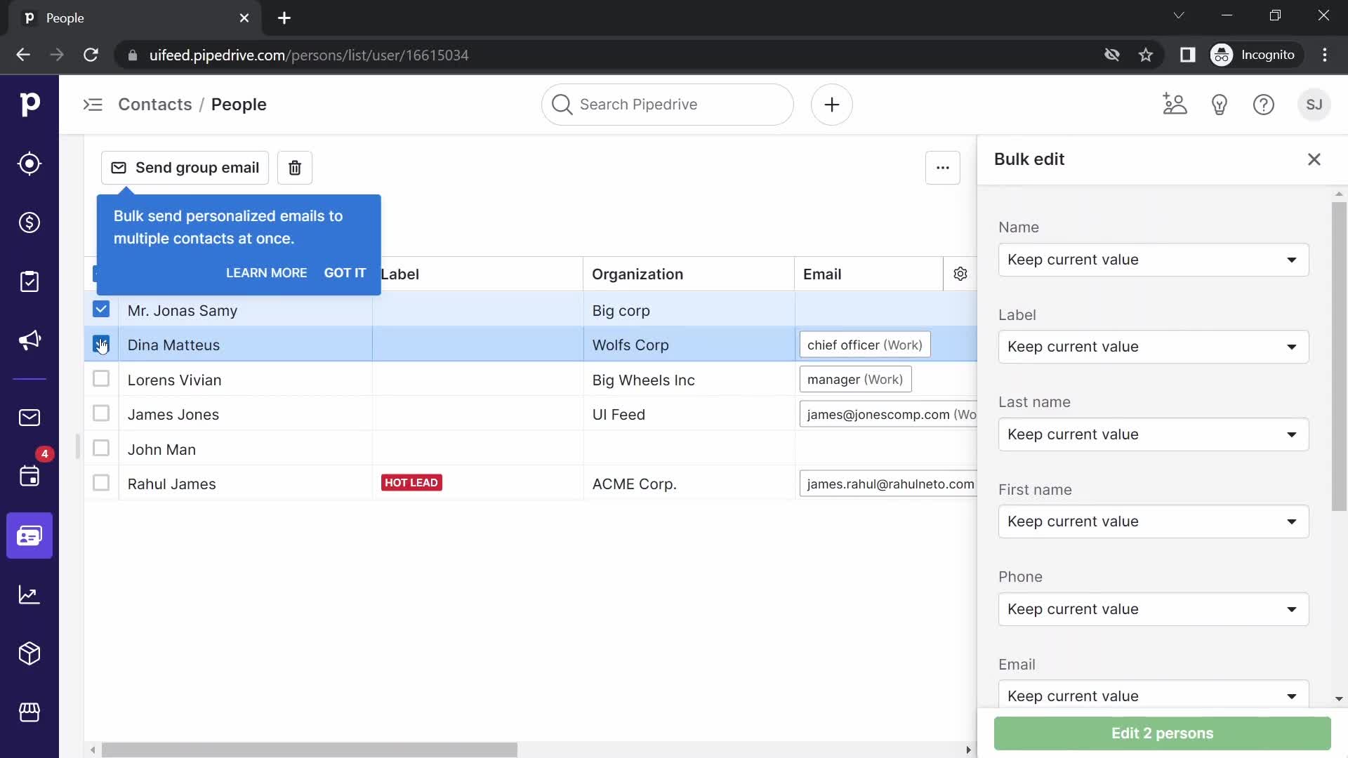 CRM screenshot