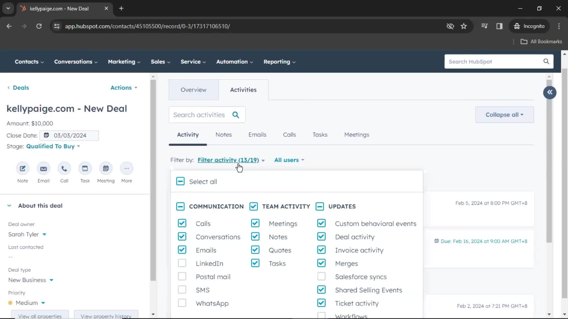 CRM screenshot