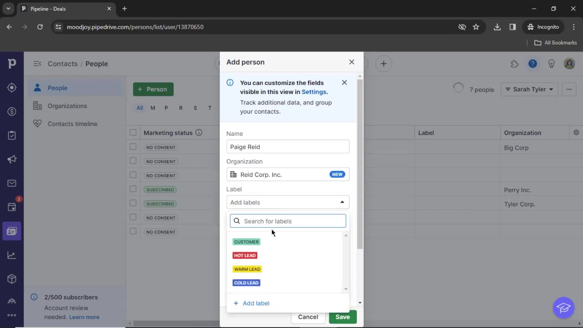 CRM screenshot