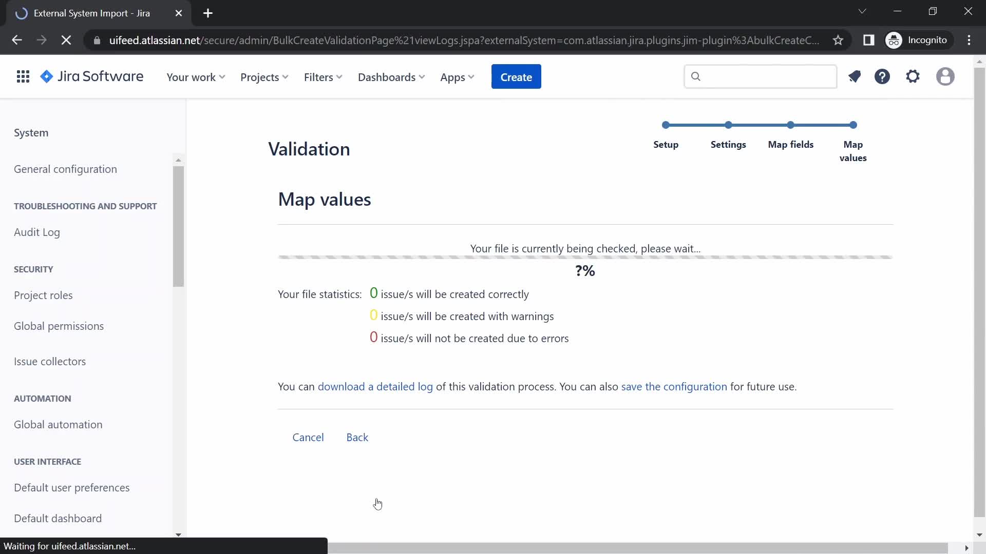 CSV import screenshot