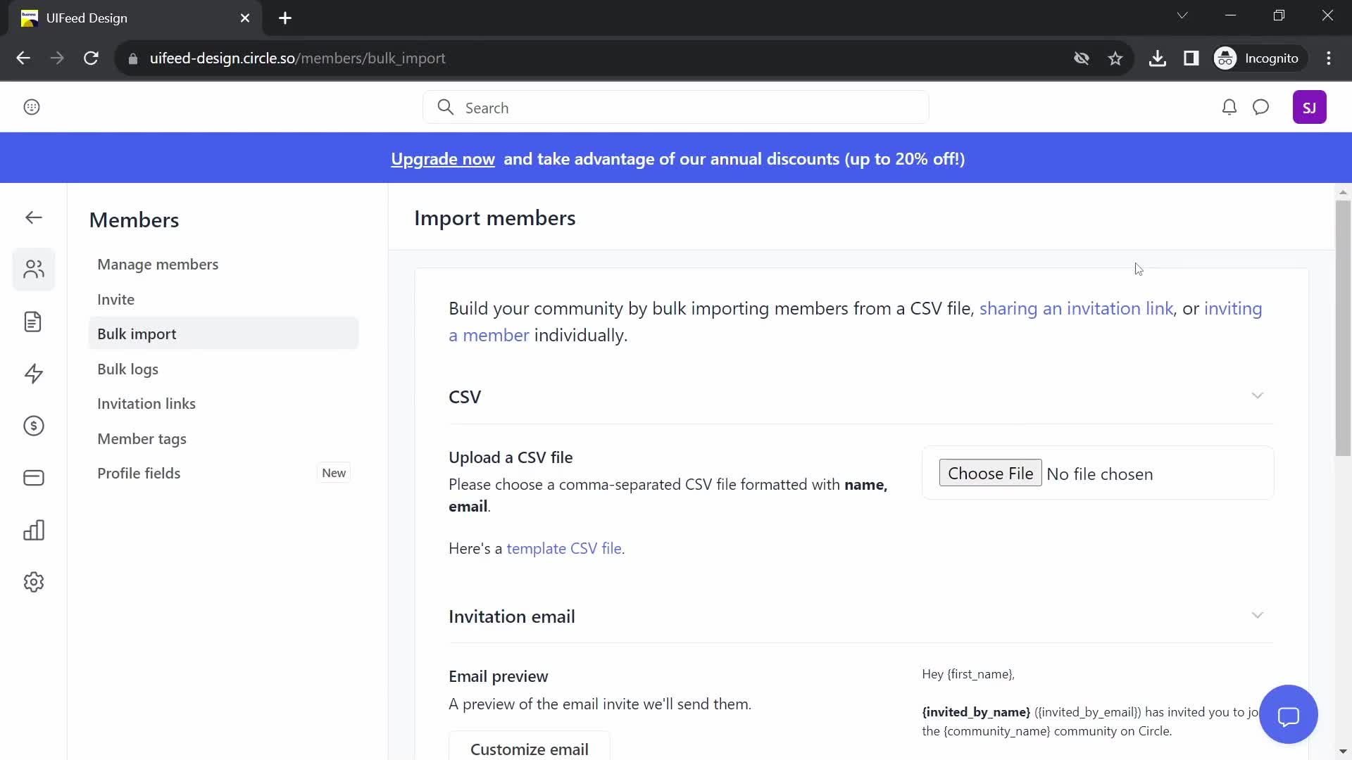 CSV import screenshot