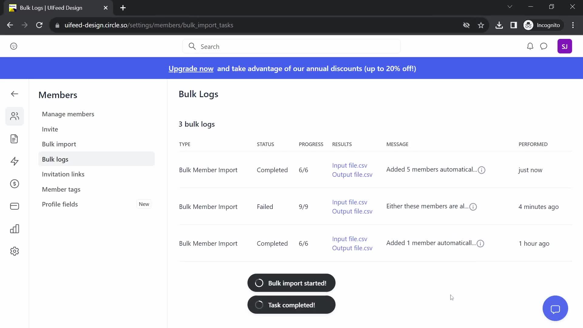 CSV import screenshot