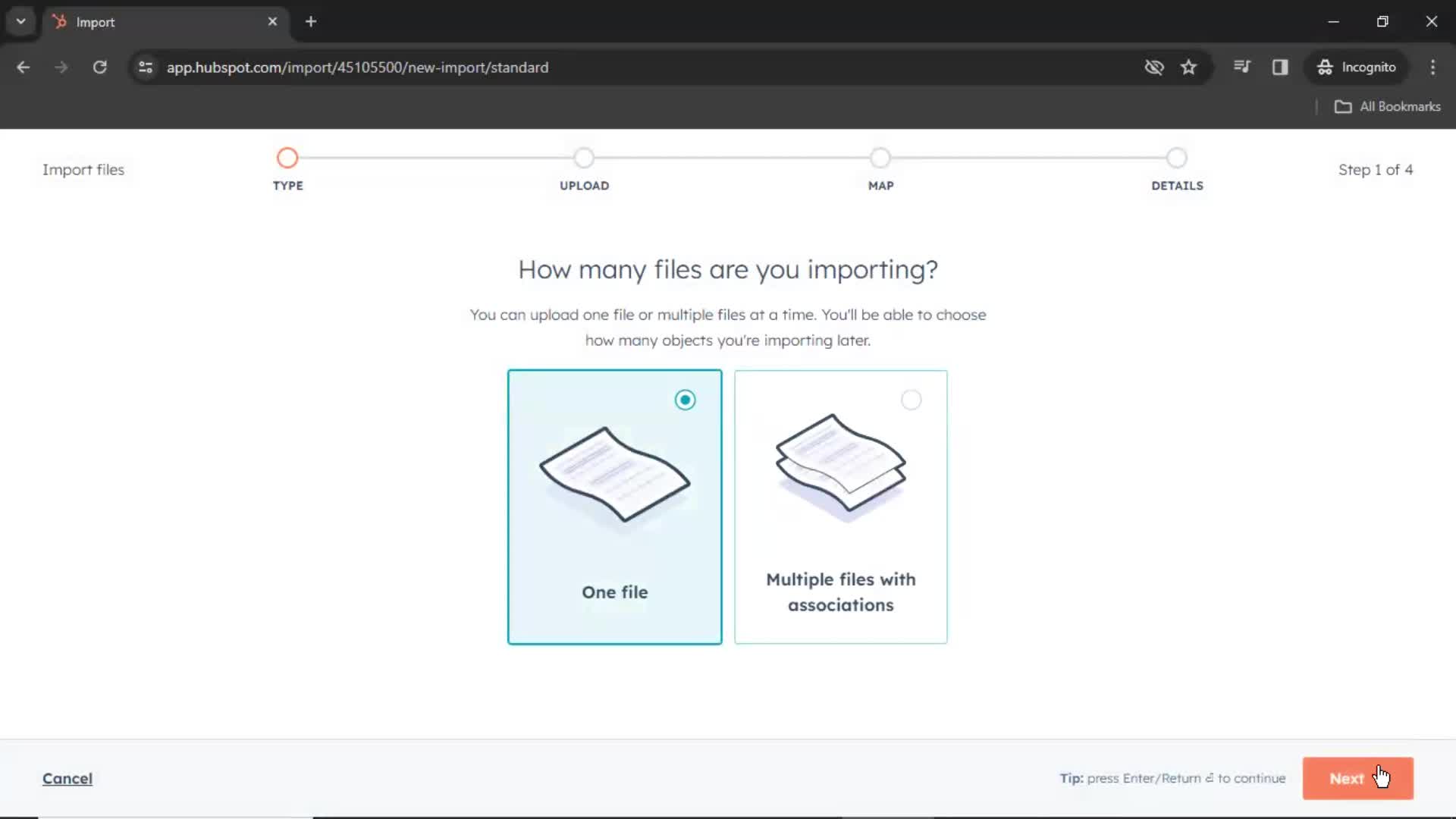 CSV import screenshot