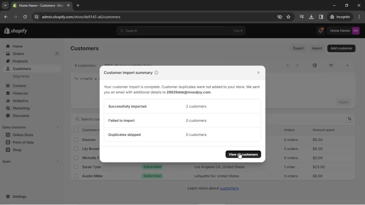 CSV import screenshot