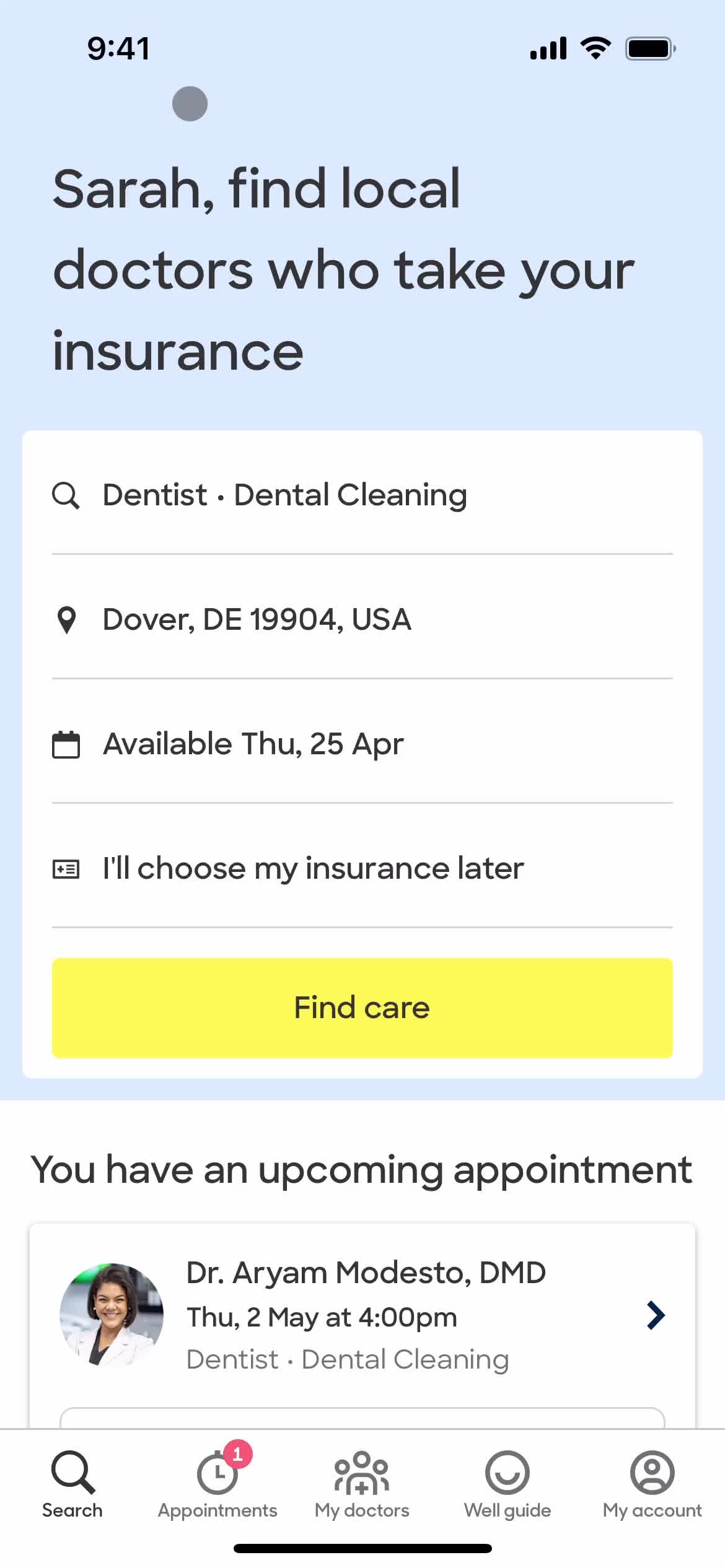 Cancelling an appointment screenshot