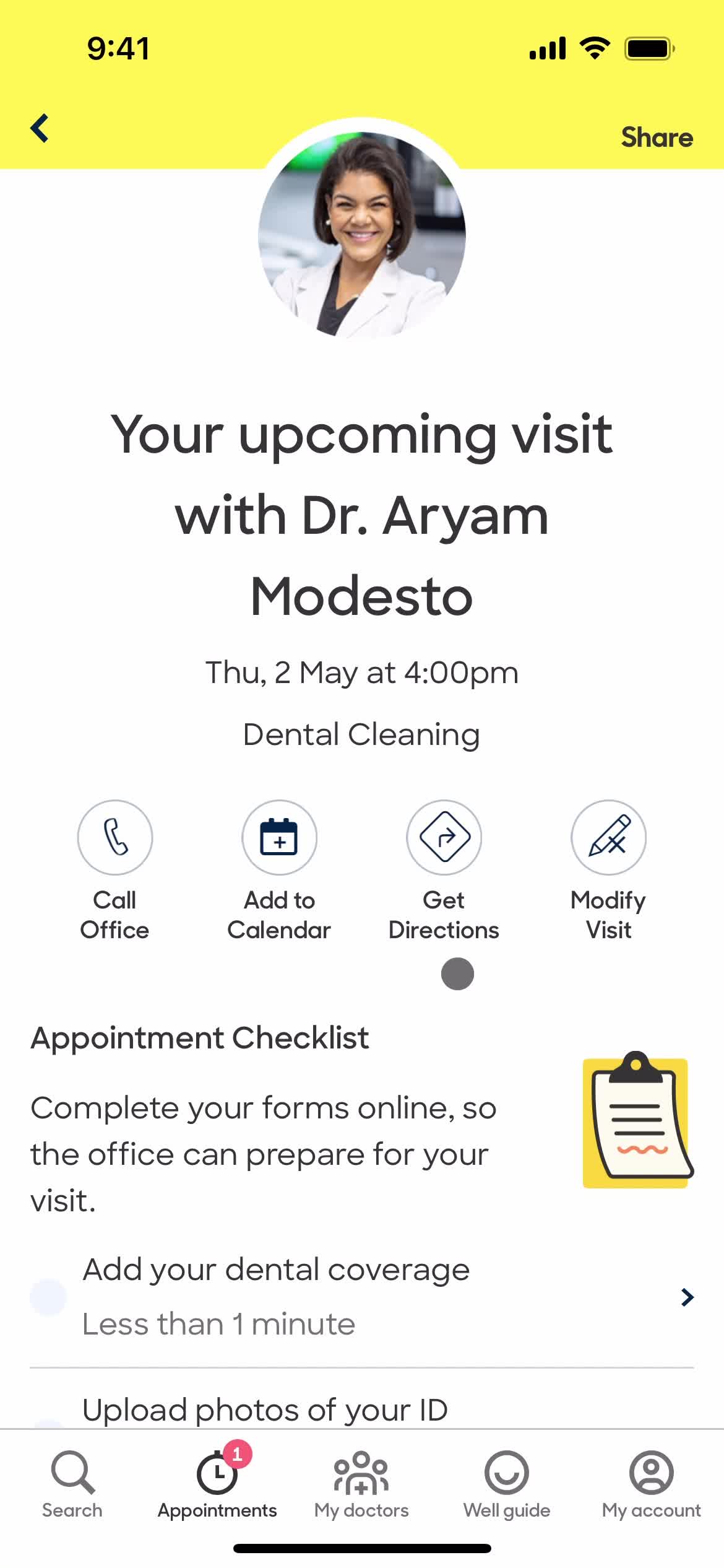 Cancelling an appointment screenshot