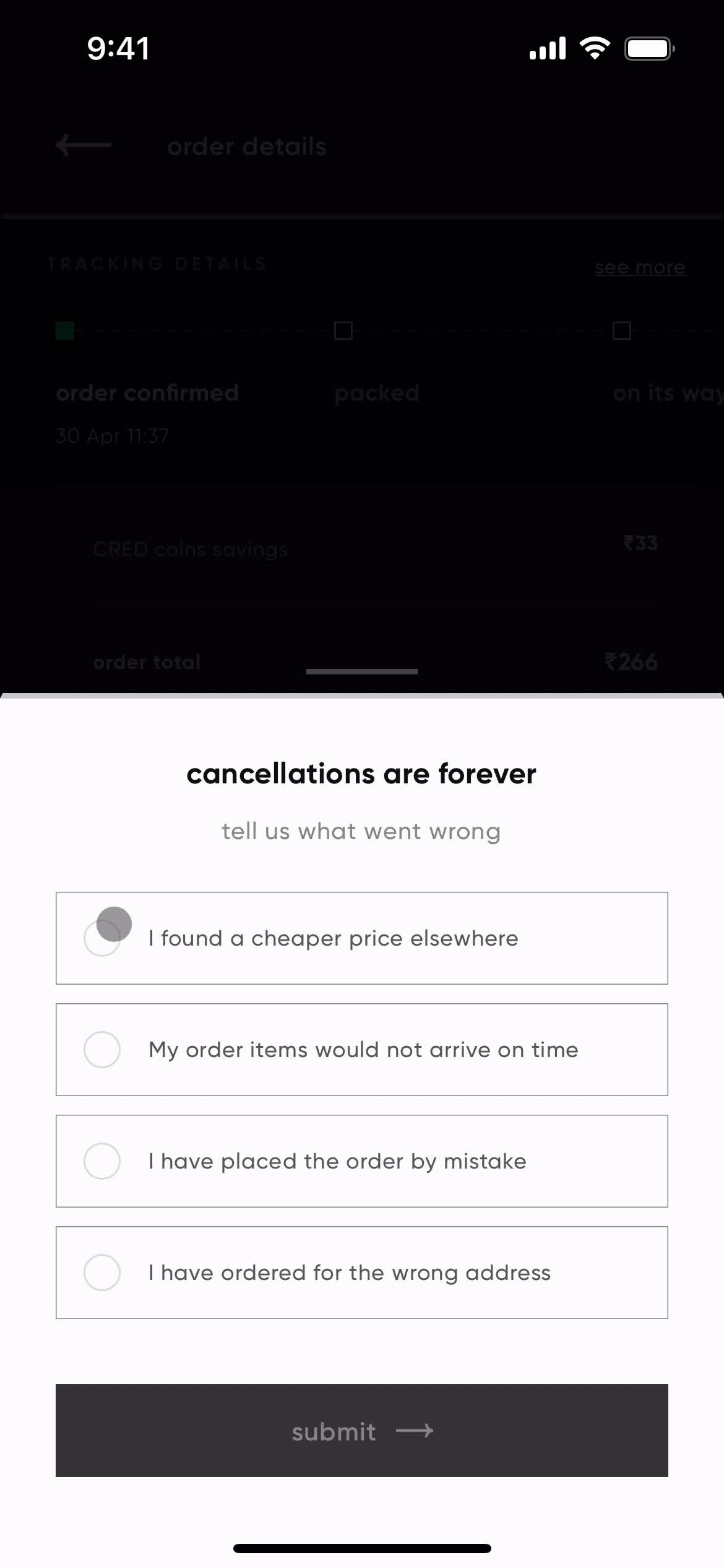 Cancelling an order on CRED video thumbnail