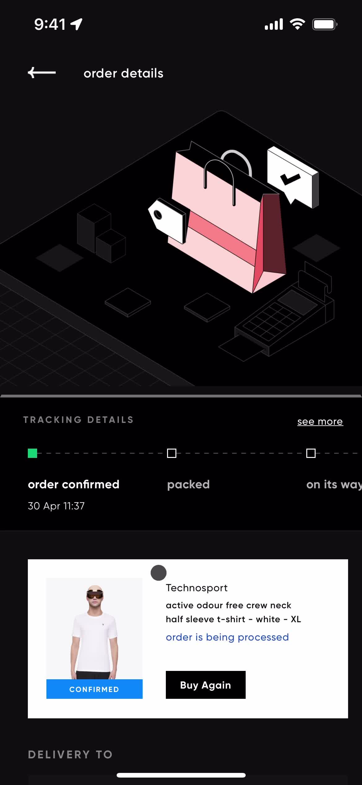 Cancelling an order screenshot