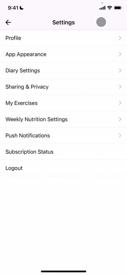 Screenshot of Settings on Cancelling your subscription on MyFitnessPal user flow