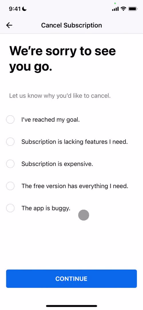 Cancelling your subscription screenshot