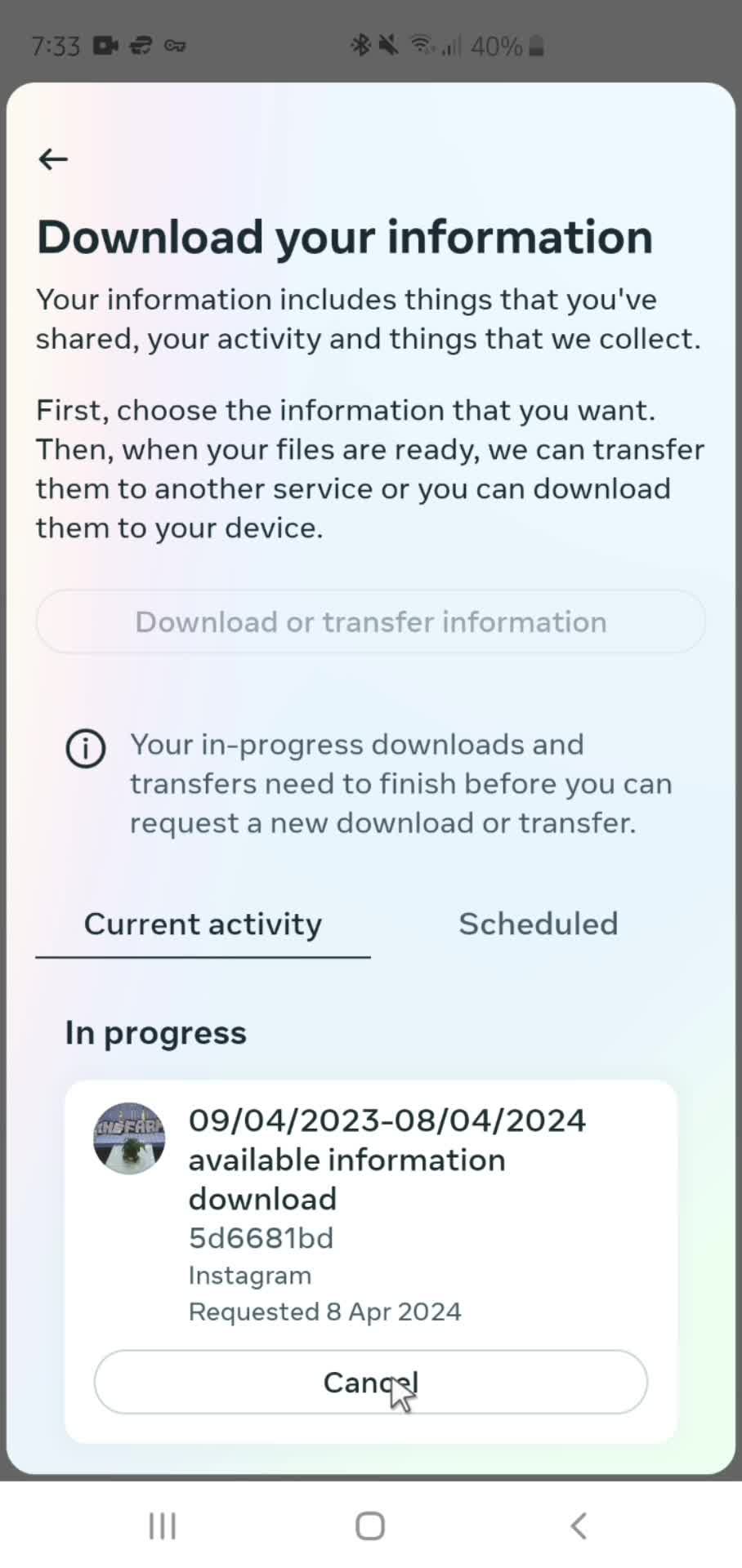 Cancelling info download screenshot