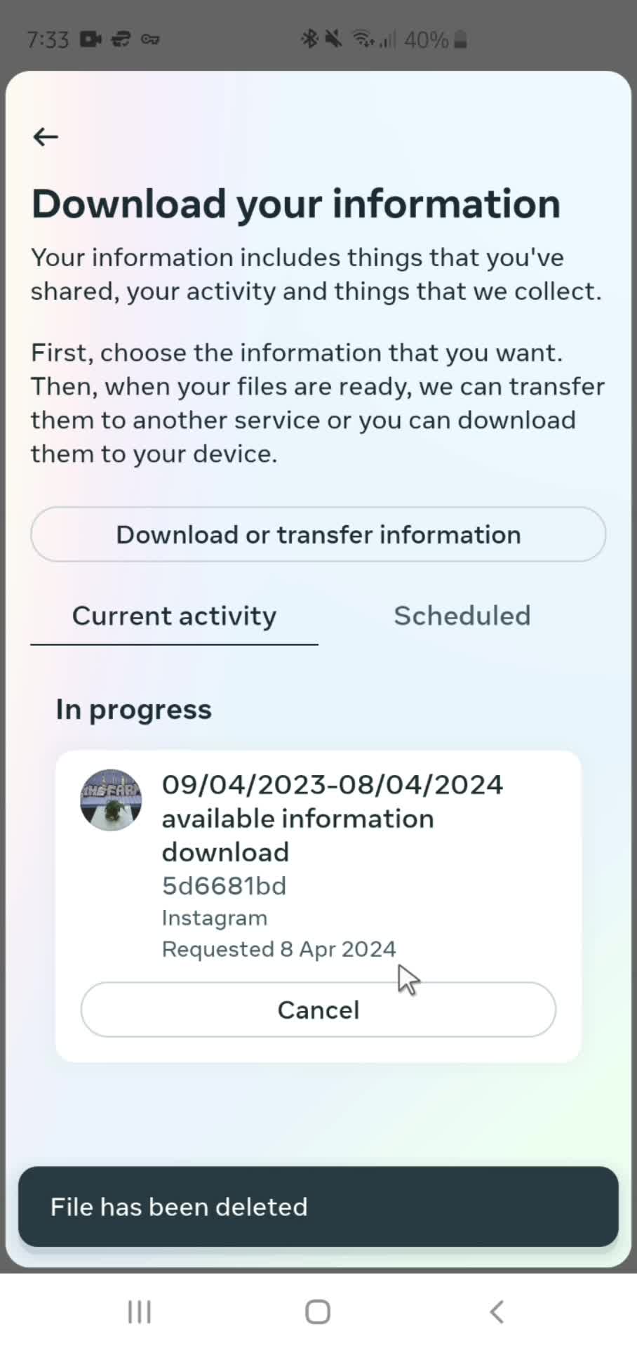 Cancelling info download screenshot