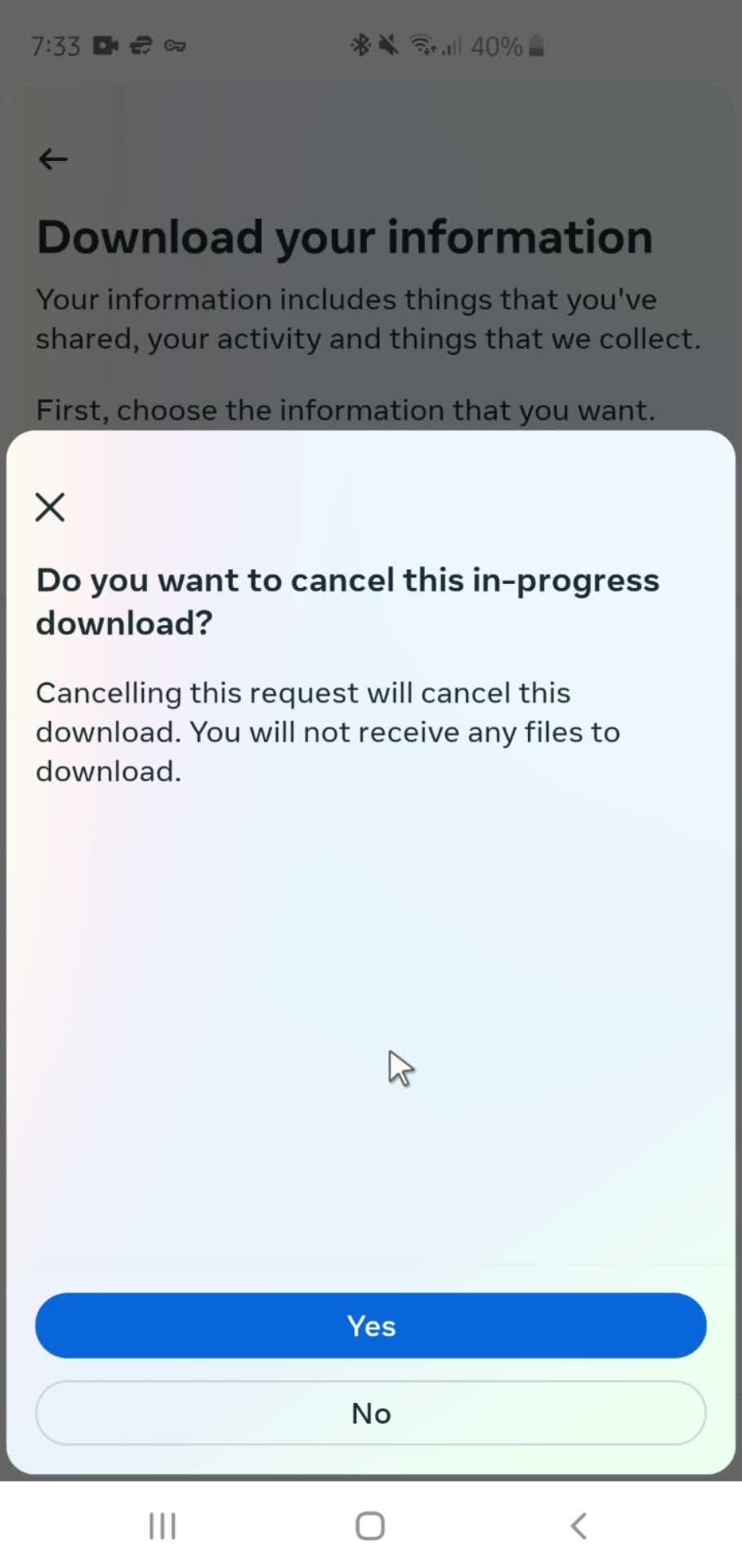 Cancelling info download screenshot