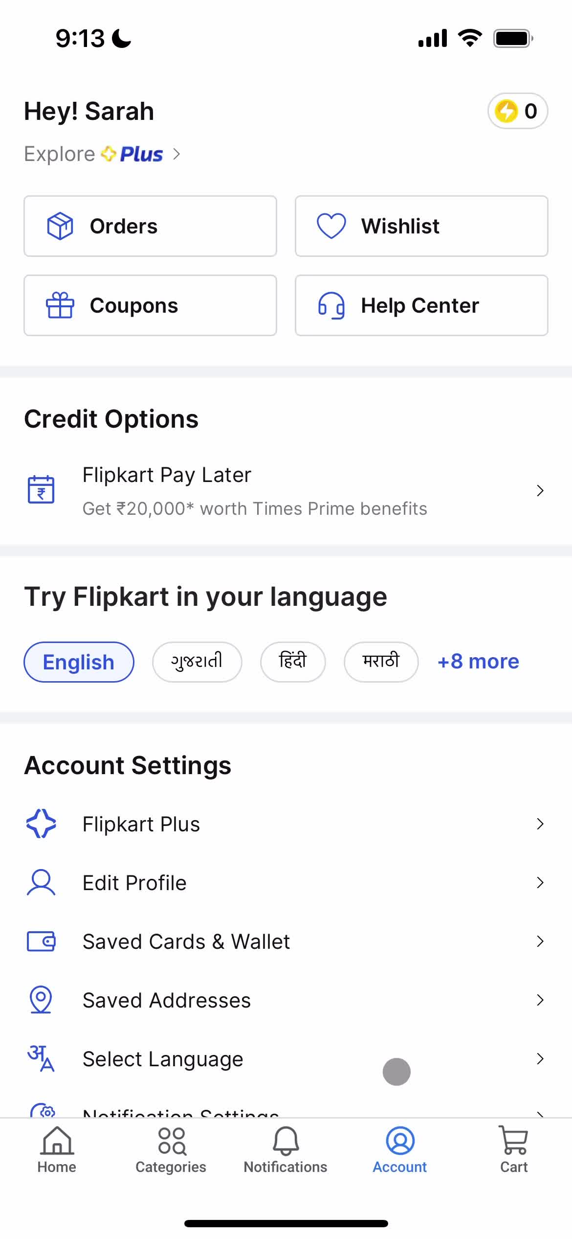Screenshot of Account on Cancelling an order on FlipKart user flow