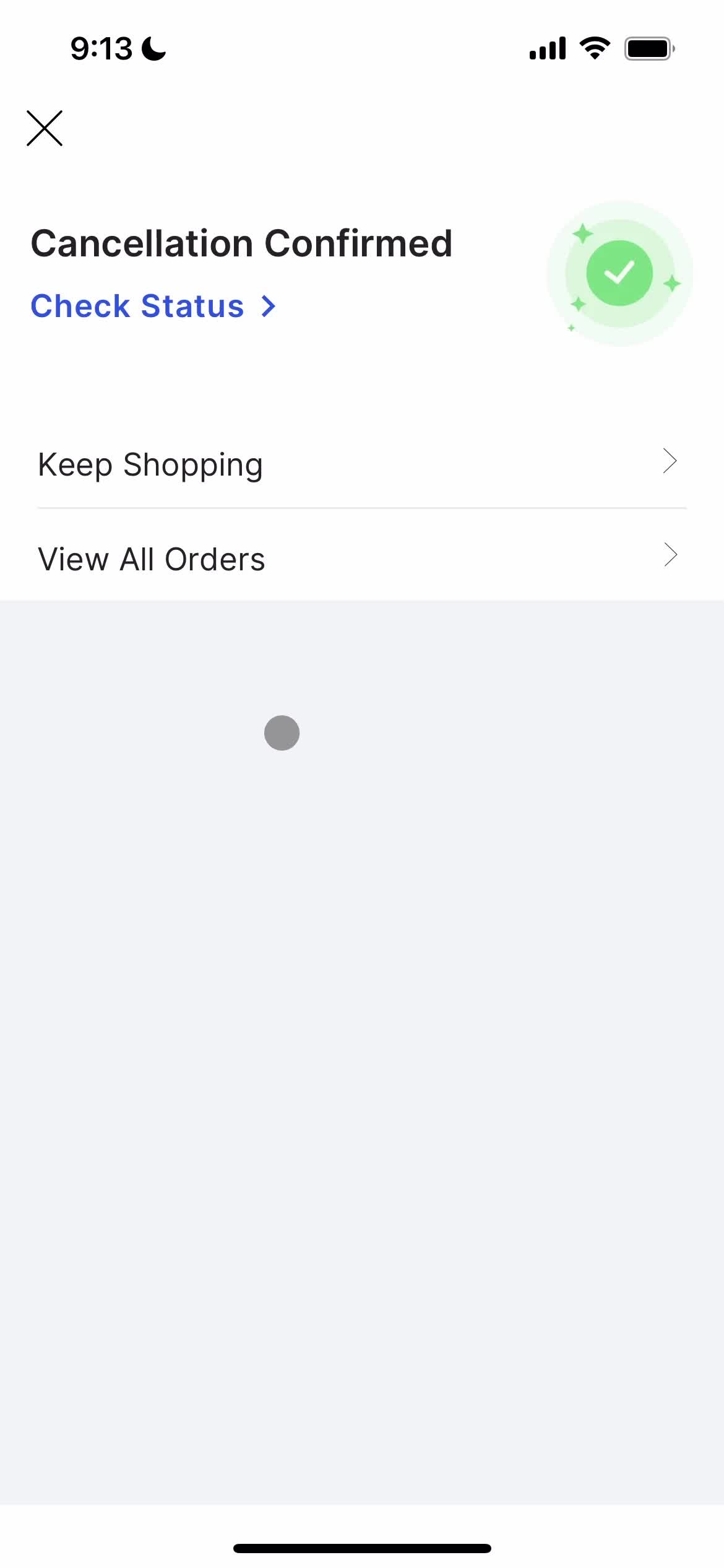 Cancelling an order screenshot