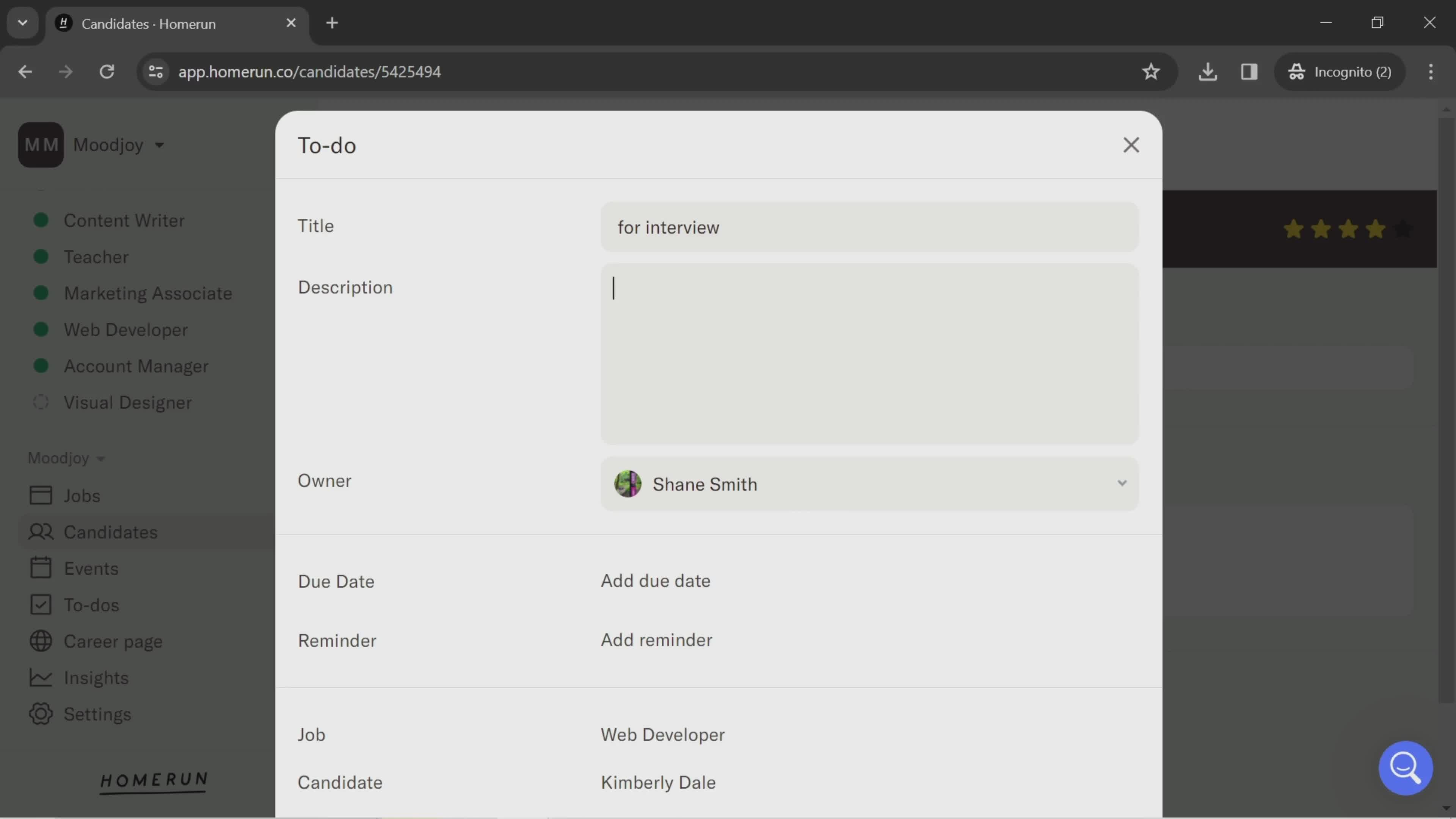 Managing candidates screenshot