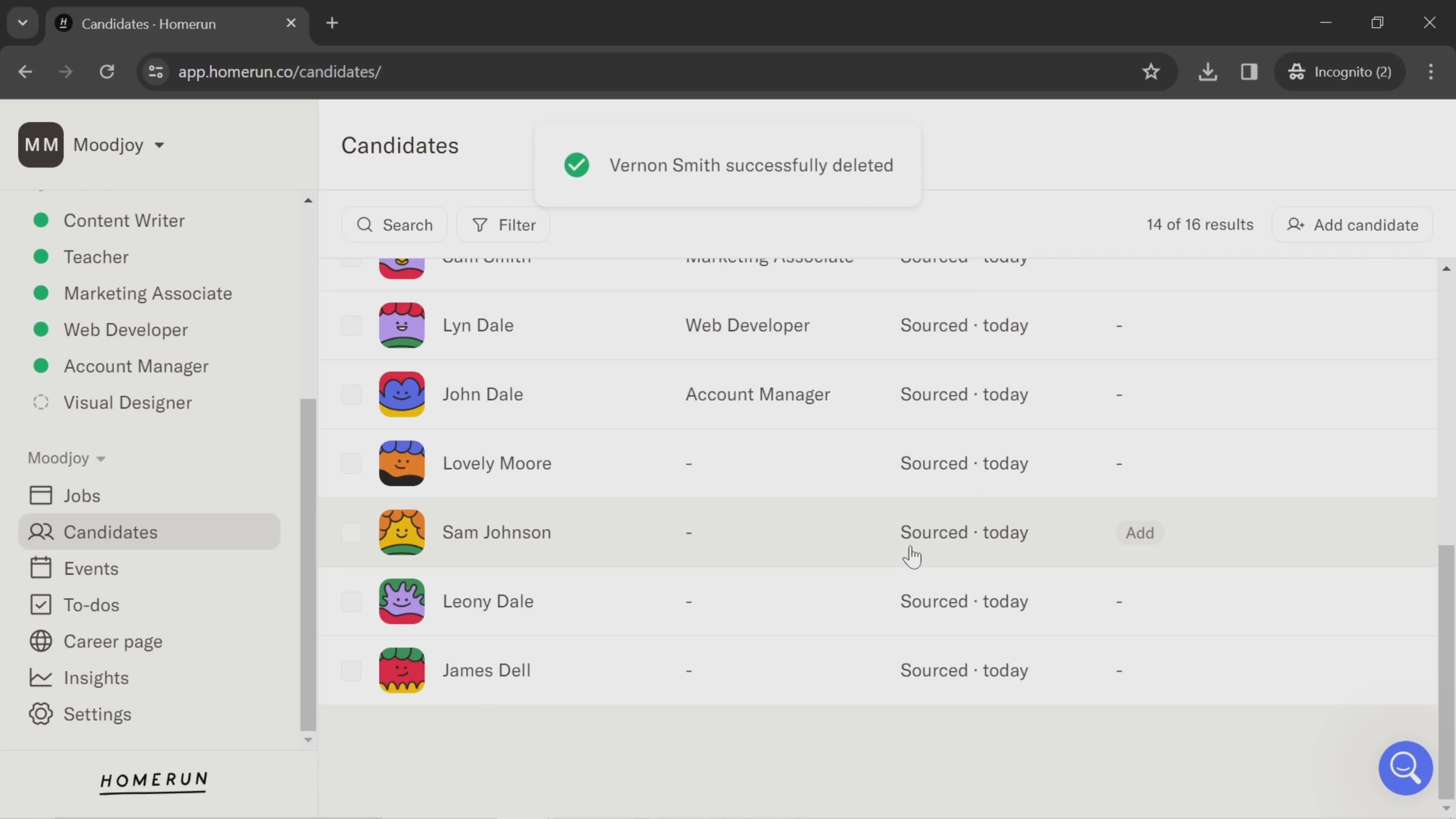 Managing candidates screenshot