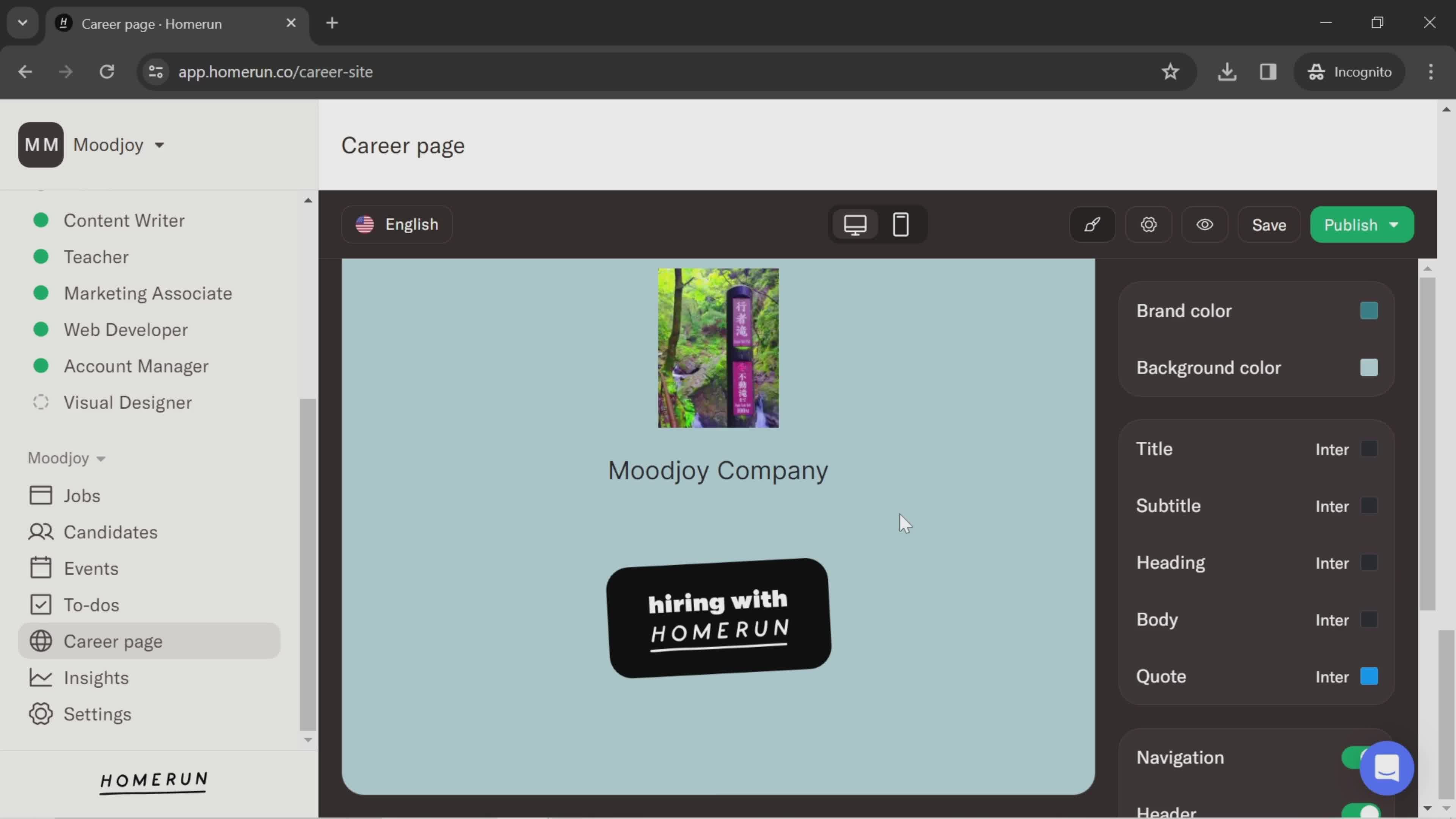 Creating a career page screenshot