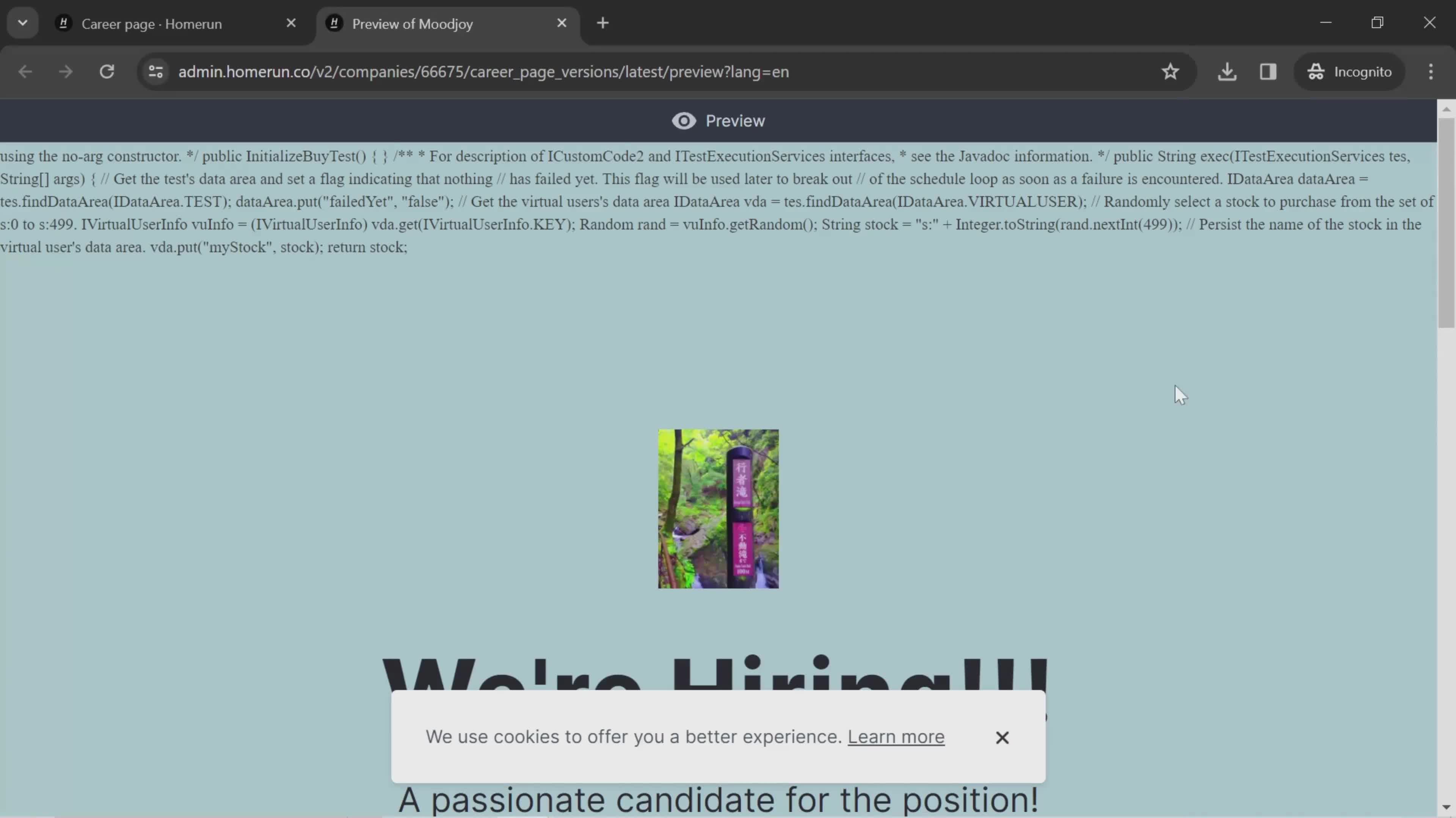 Creating a career page screenshot