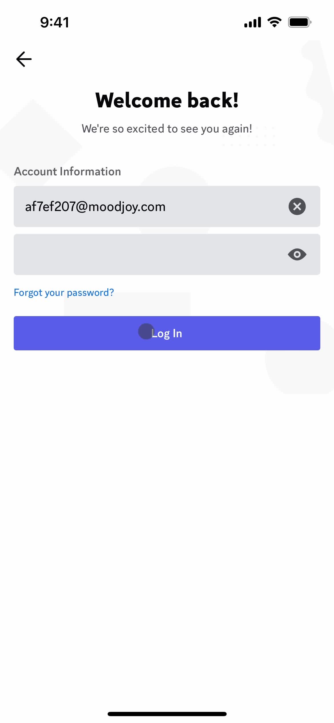 Resetting password screenshot