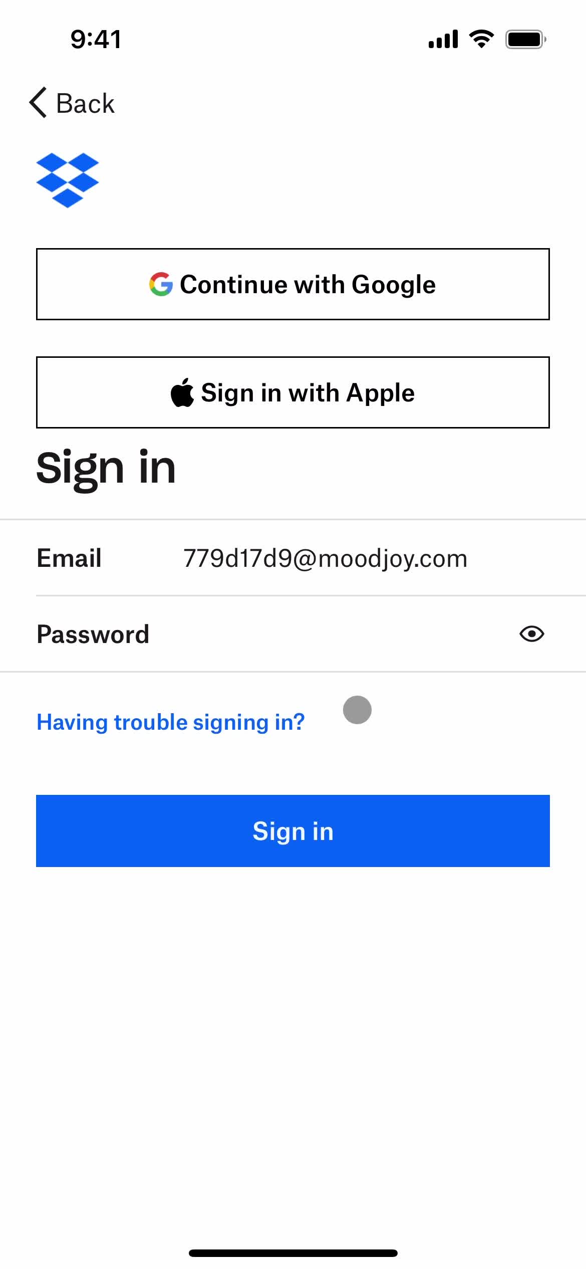 Resetting password screenshot