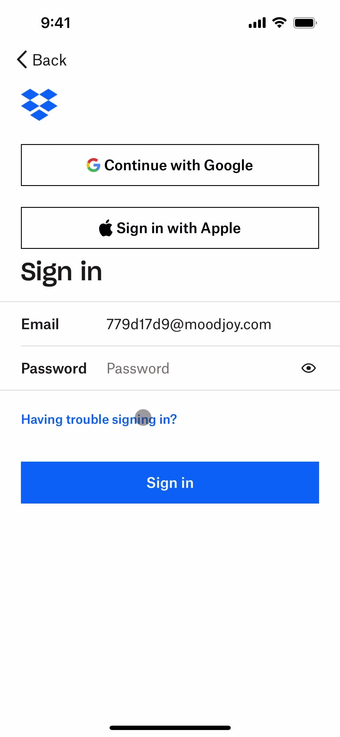 Resetting password screenshot