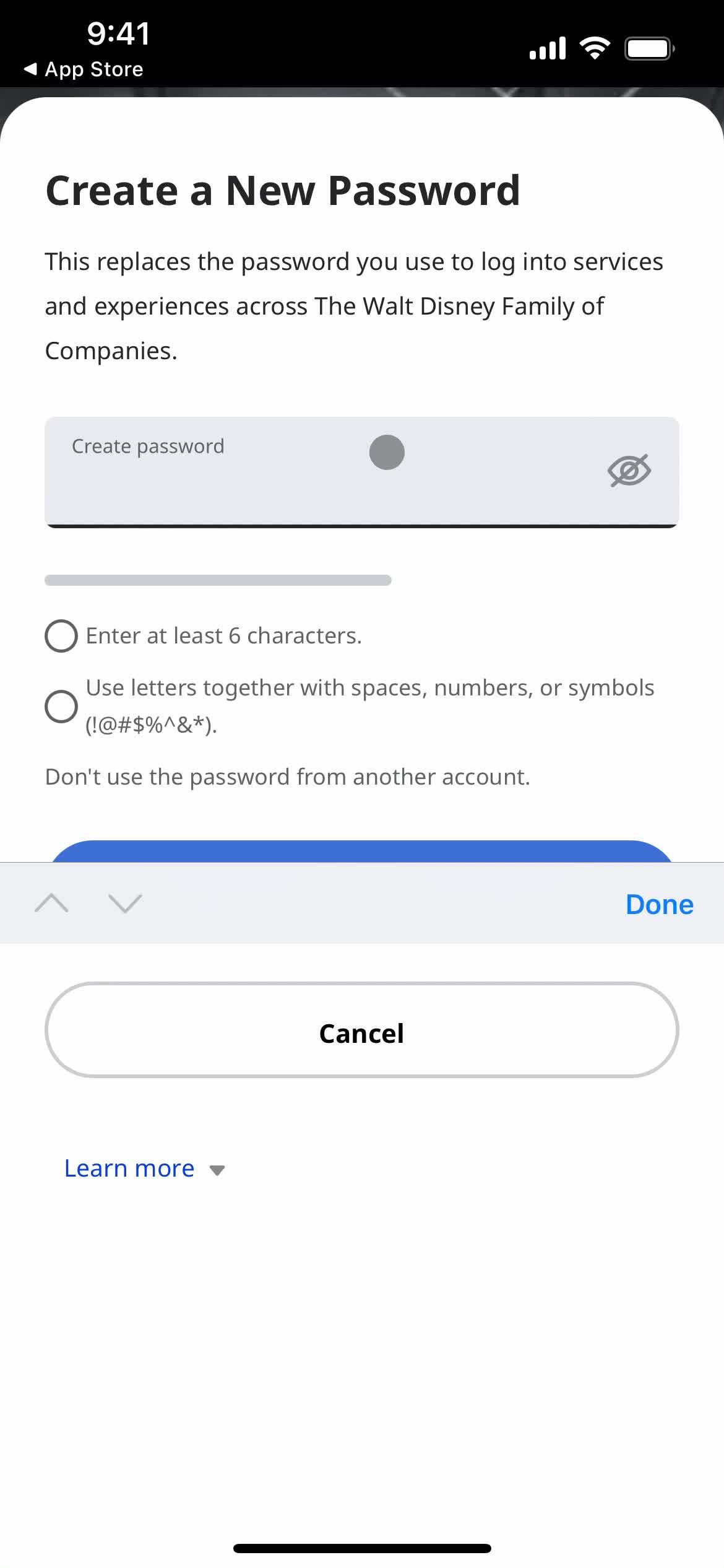 Resetting password screenshot