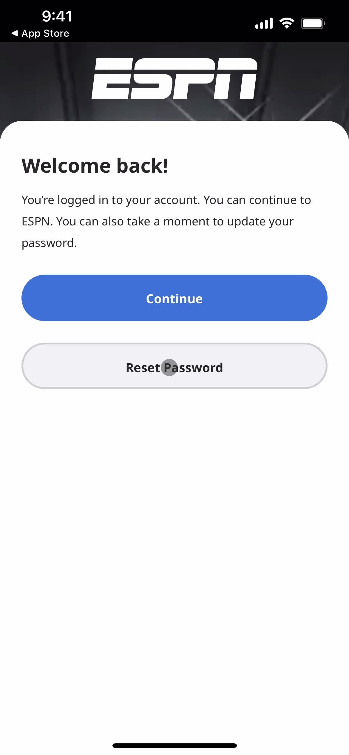 Resetting password on ESPN video thumbnail