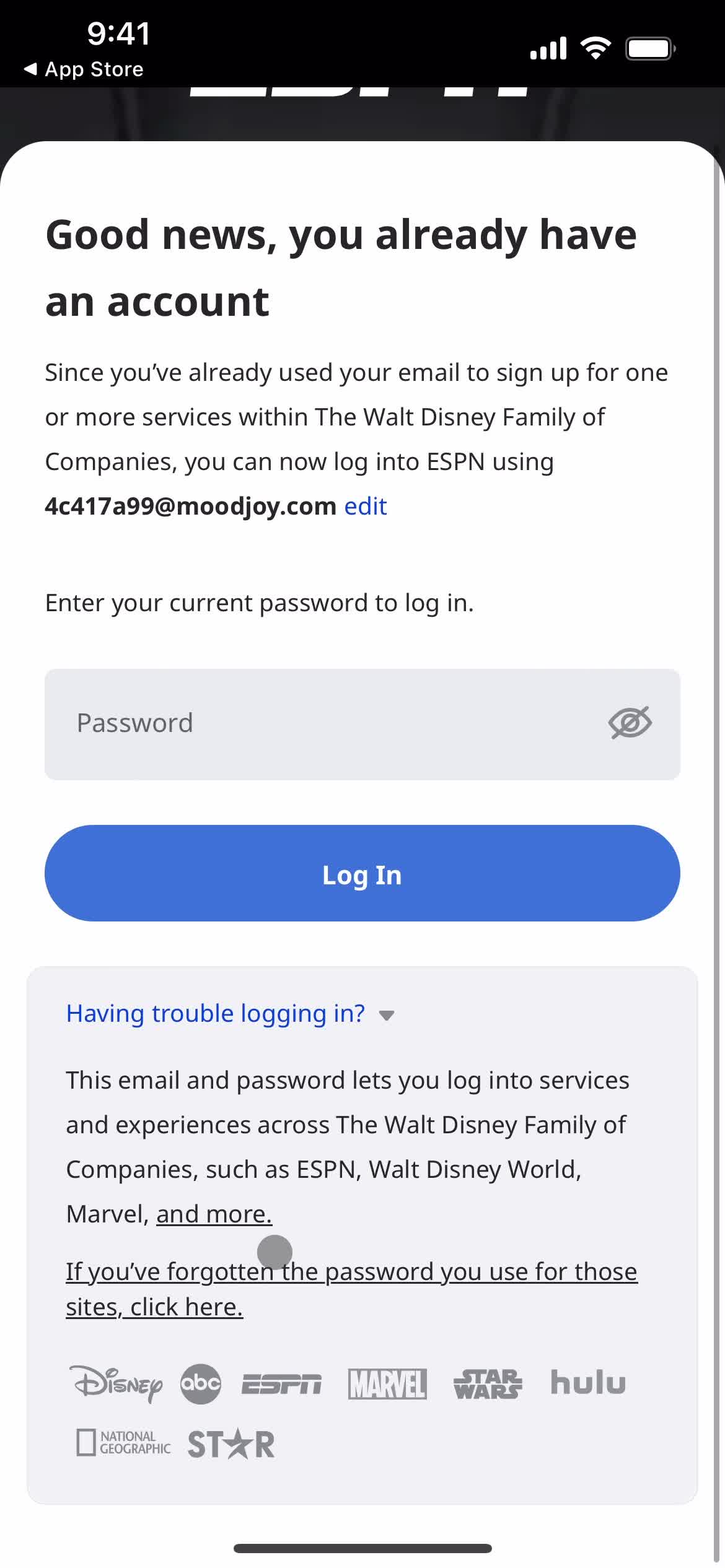 Resetting password screenshot