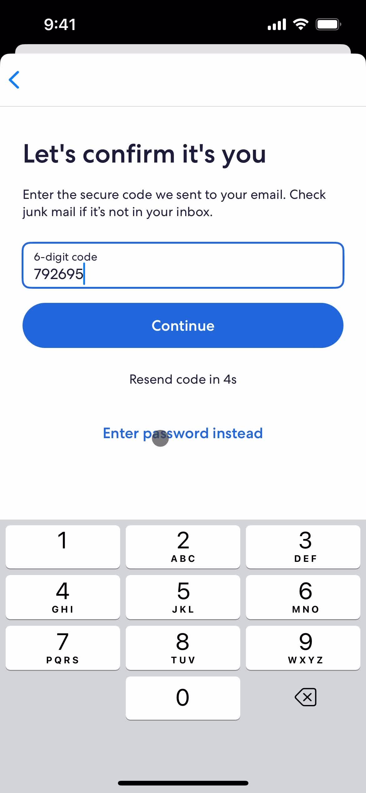 Resetting password screenshot