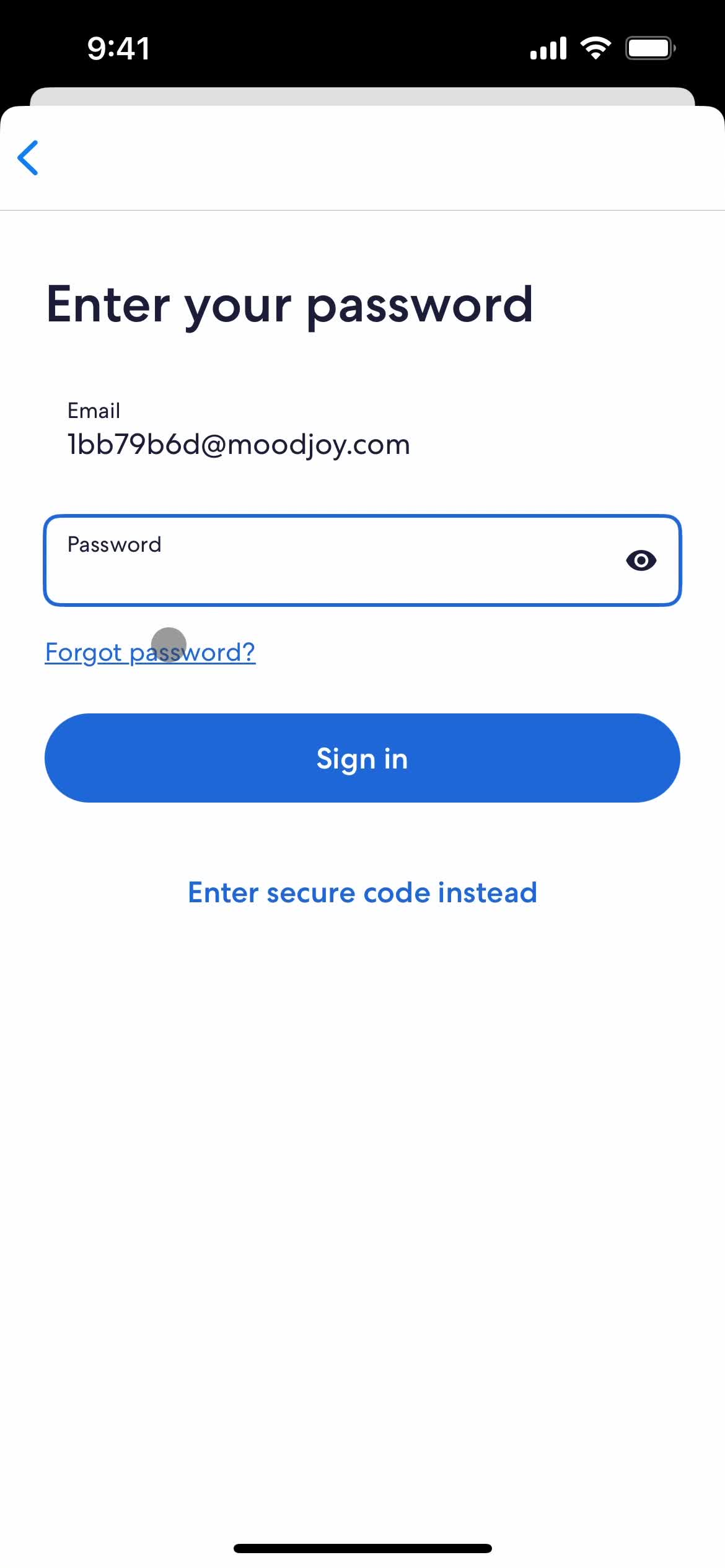 Resetting password screenshot