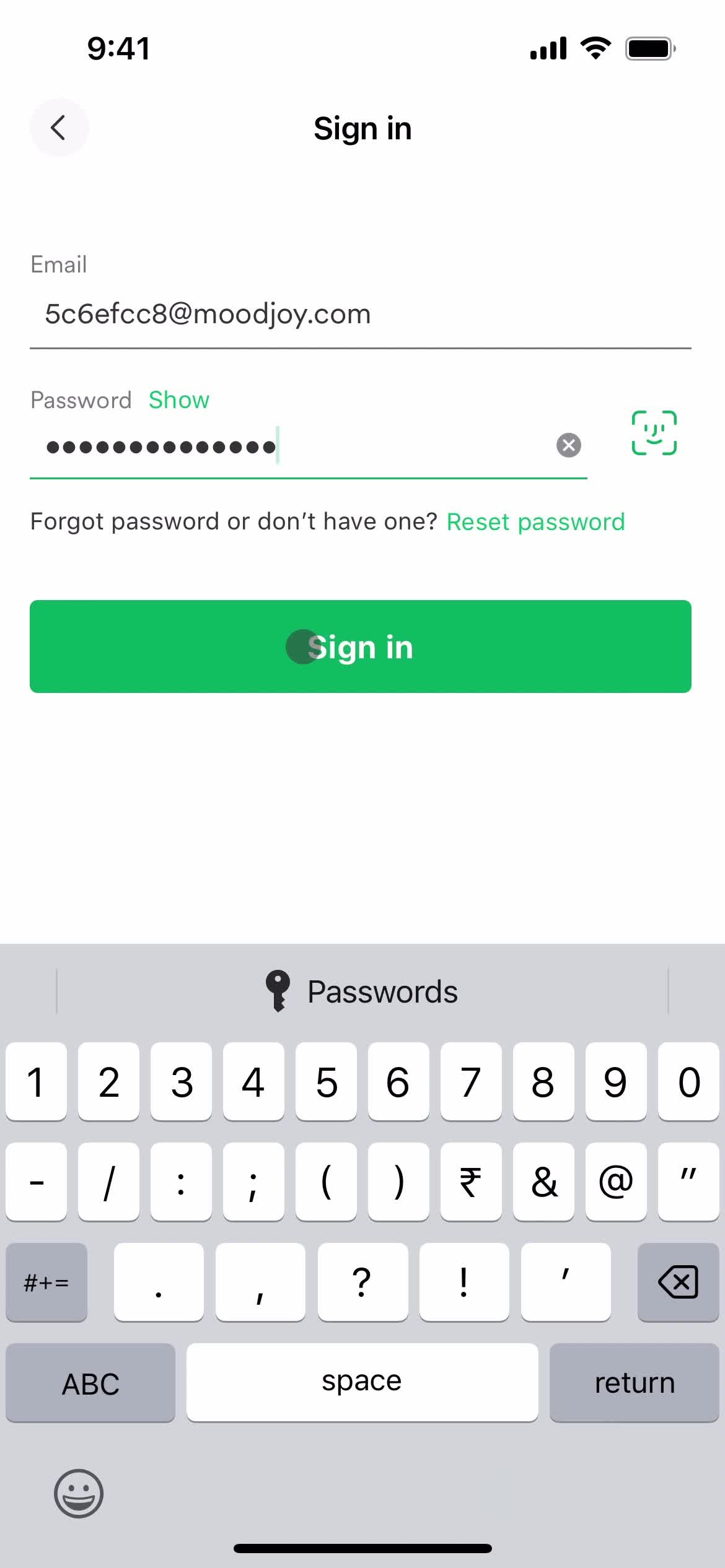 Resetting password screenshot