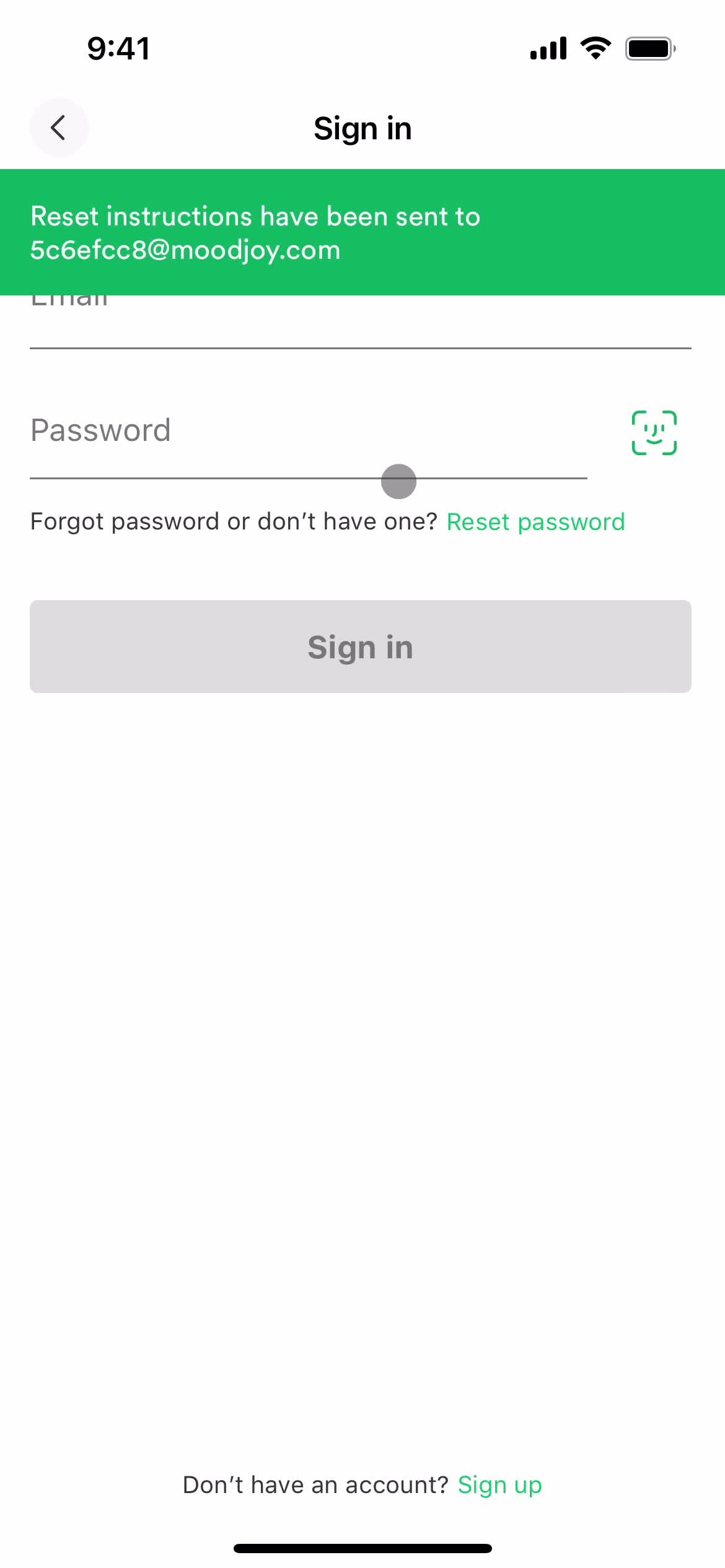 Resetting password screenshot