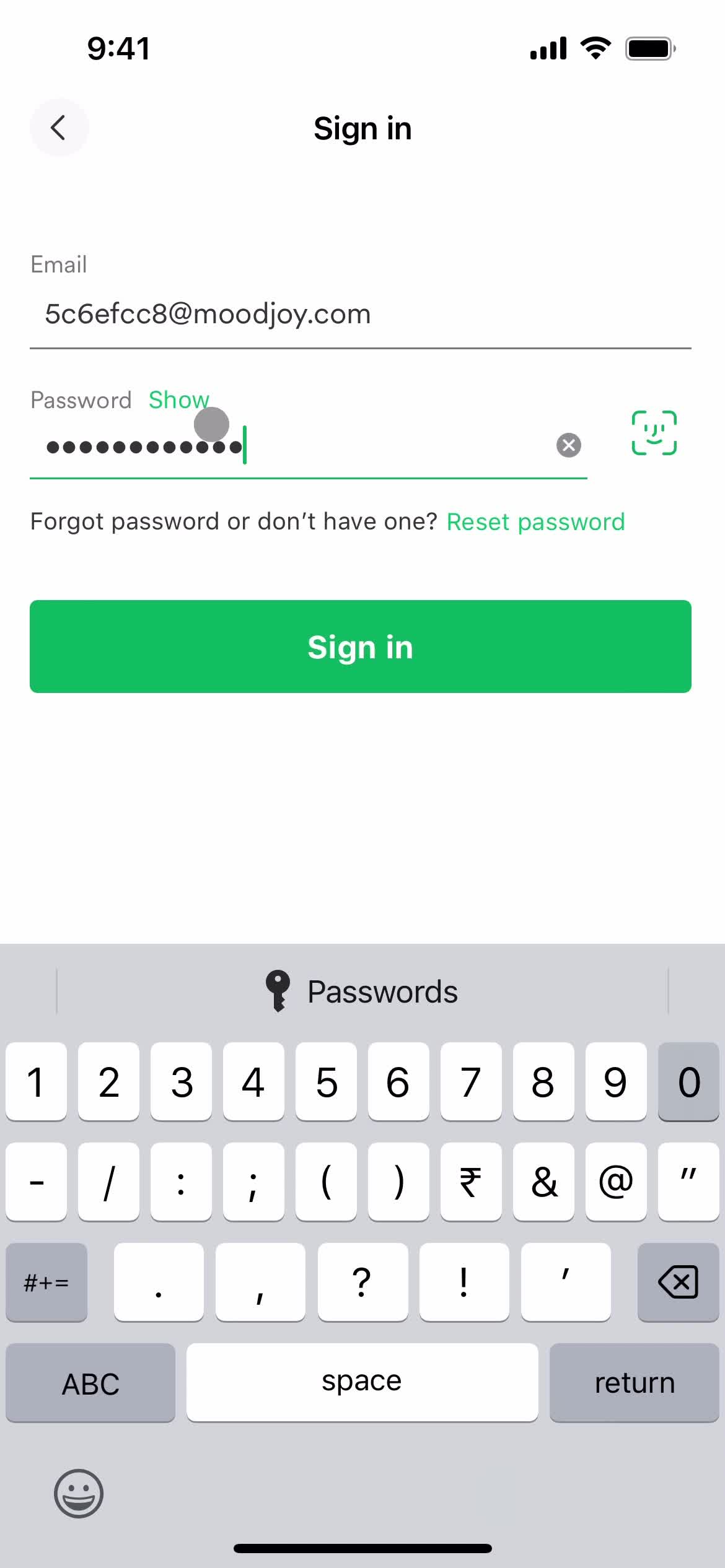 Resetting password screenshot