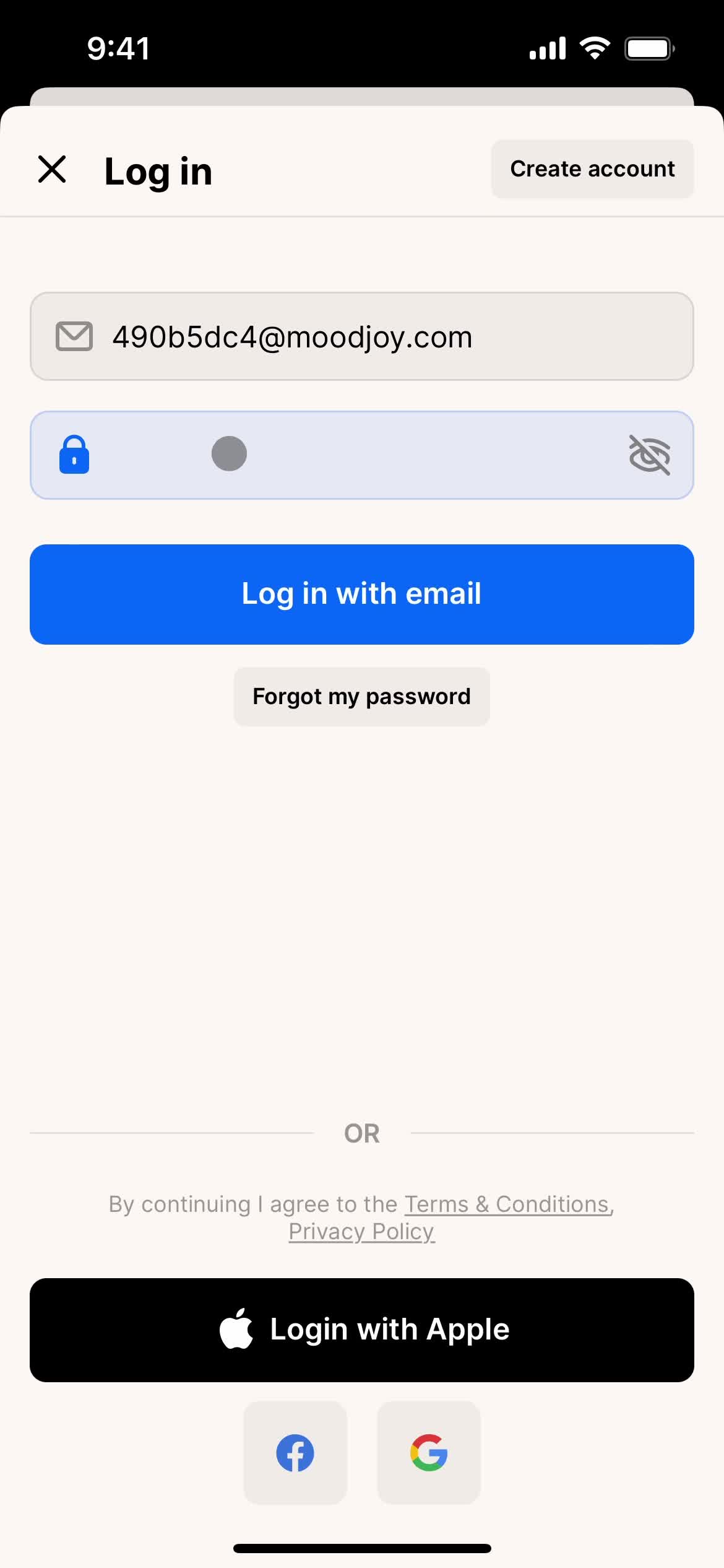 Resetting password screenshot